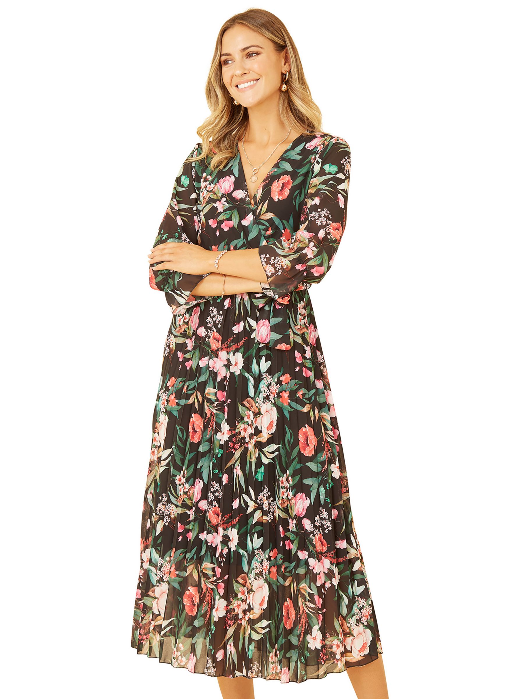 Yumi Floral Print Midi Dress, Black/Multi at John Lewis & Partners