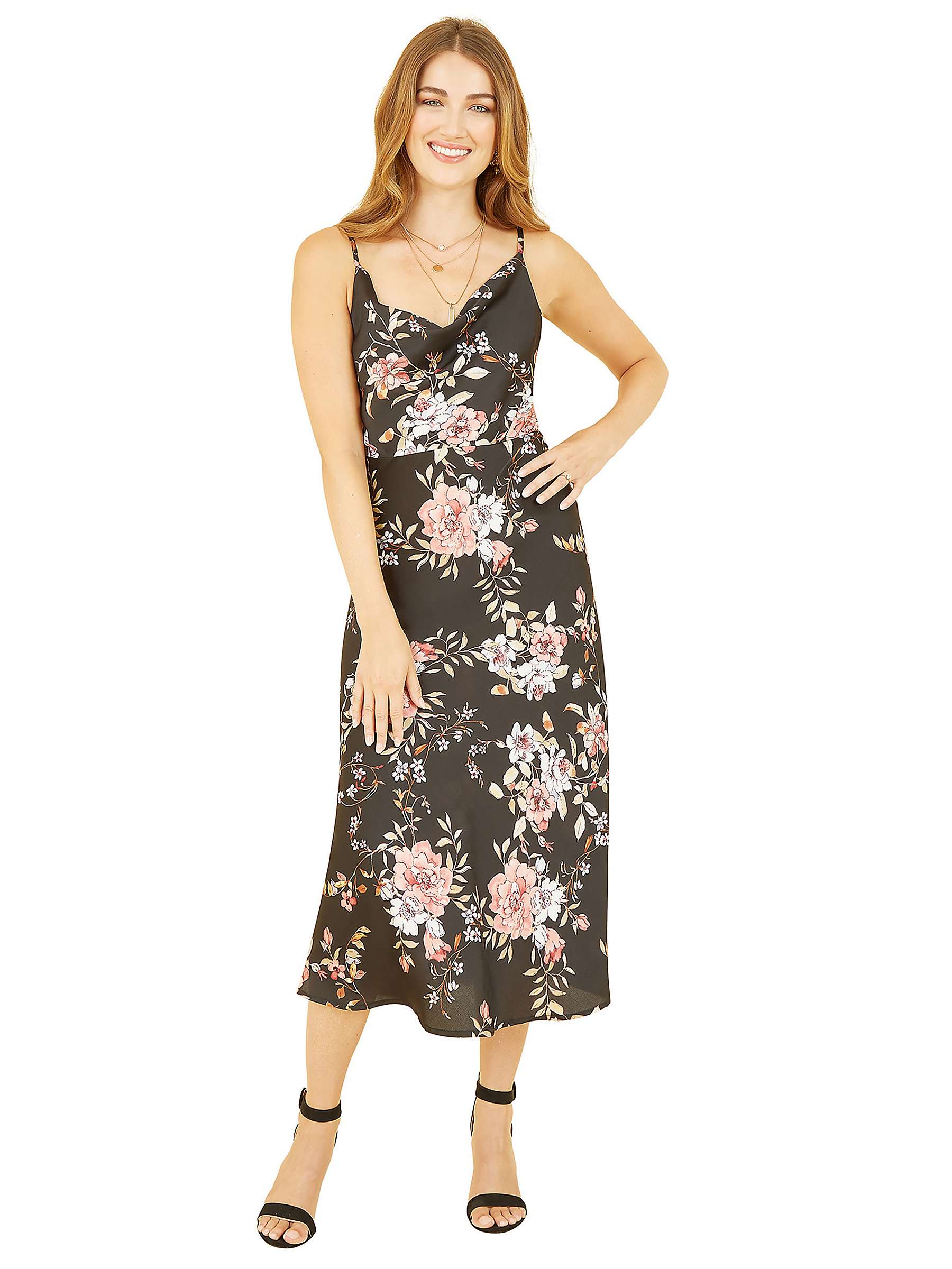 Buy Yumi Floral Print Slip Midi Dress, Black Online at johnlewis.com