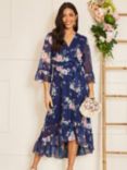 Yumi Floral Print Wrap Midi Dress, Navy