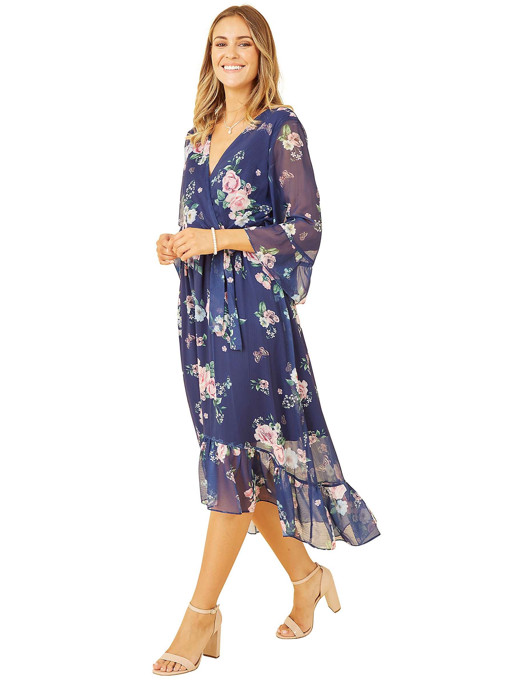 Buy Yumi Floral Print Wrap Midi Dress, Navy Online at johnlewis.com