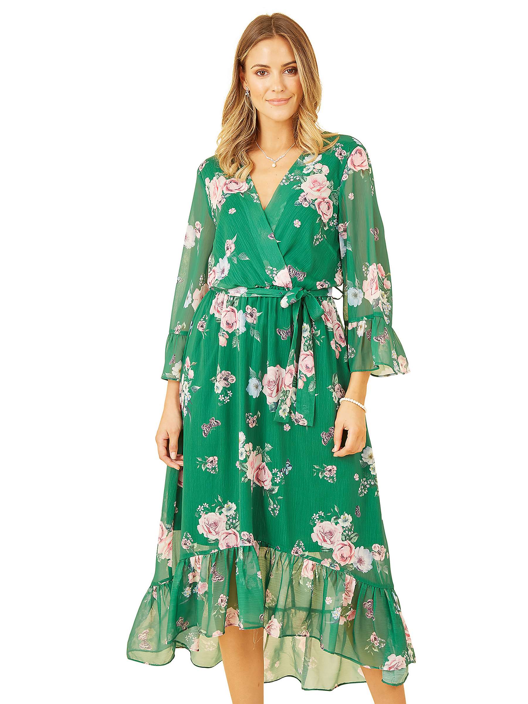 Yumi Floral Print Wrap Midi Dress, Green at John Lewis & Partners
