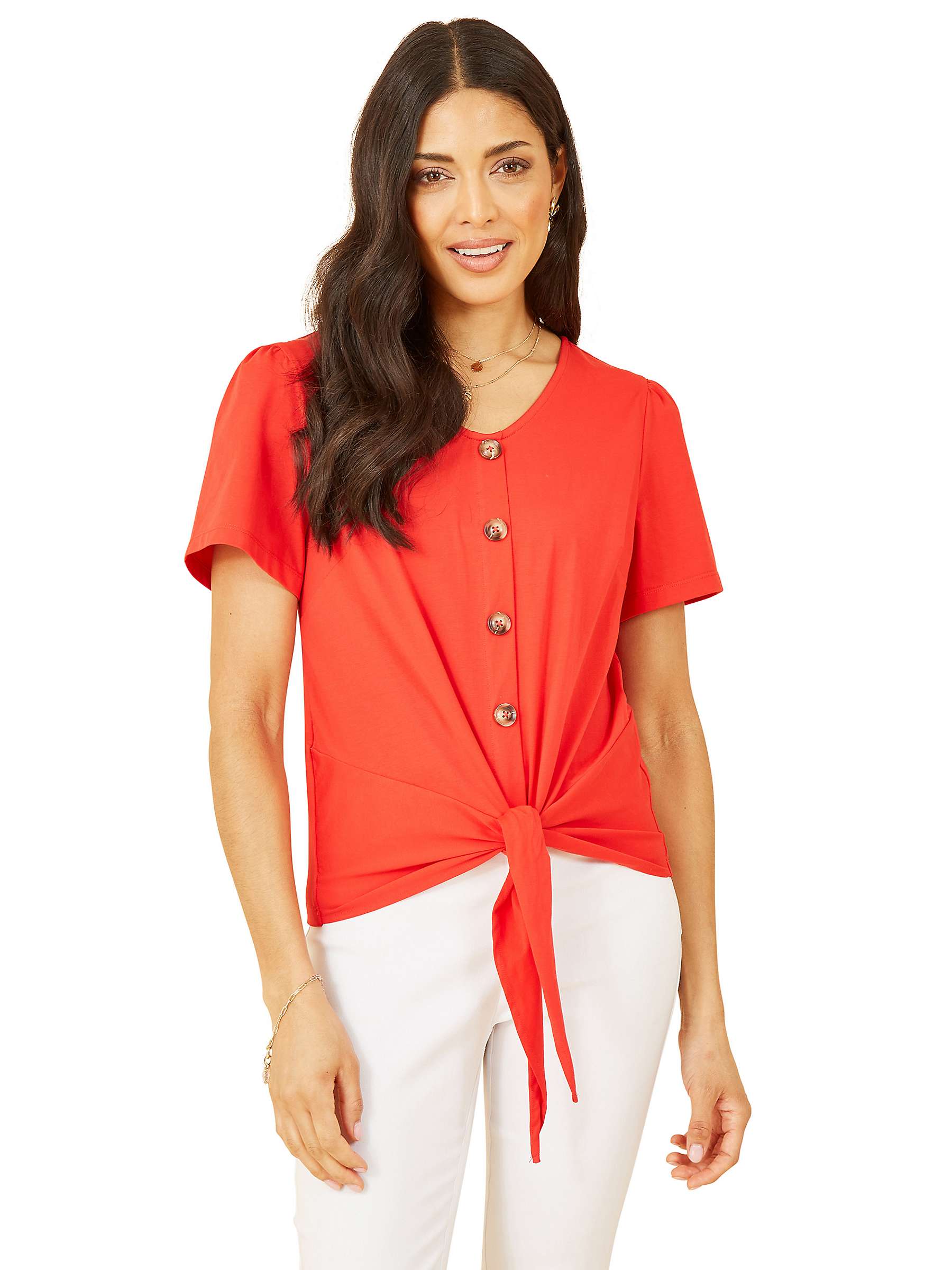 Buy Yumi Tie Detail Button Top, Red Online at johnlewis.com