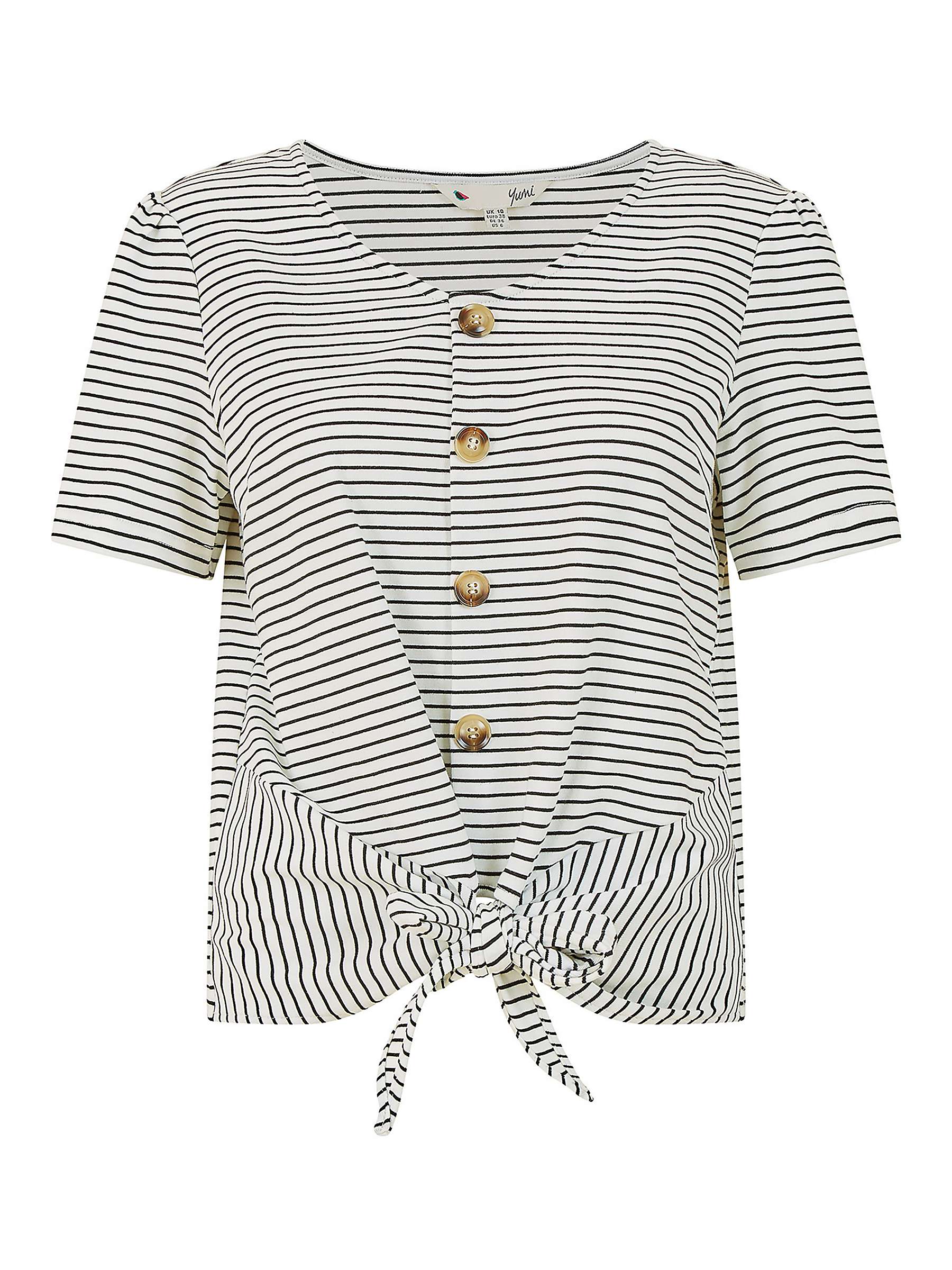 Buy Yumi Stripe Tie Detail Button Top, White Online at johnlewis.com