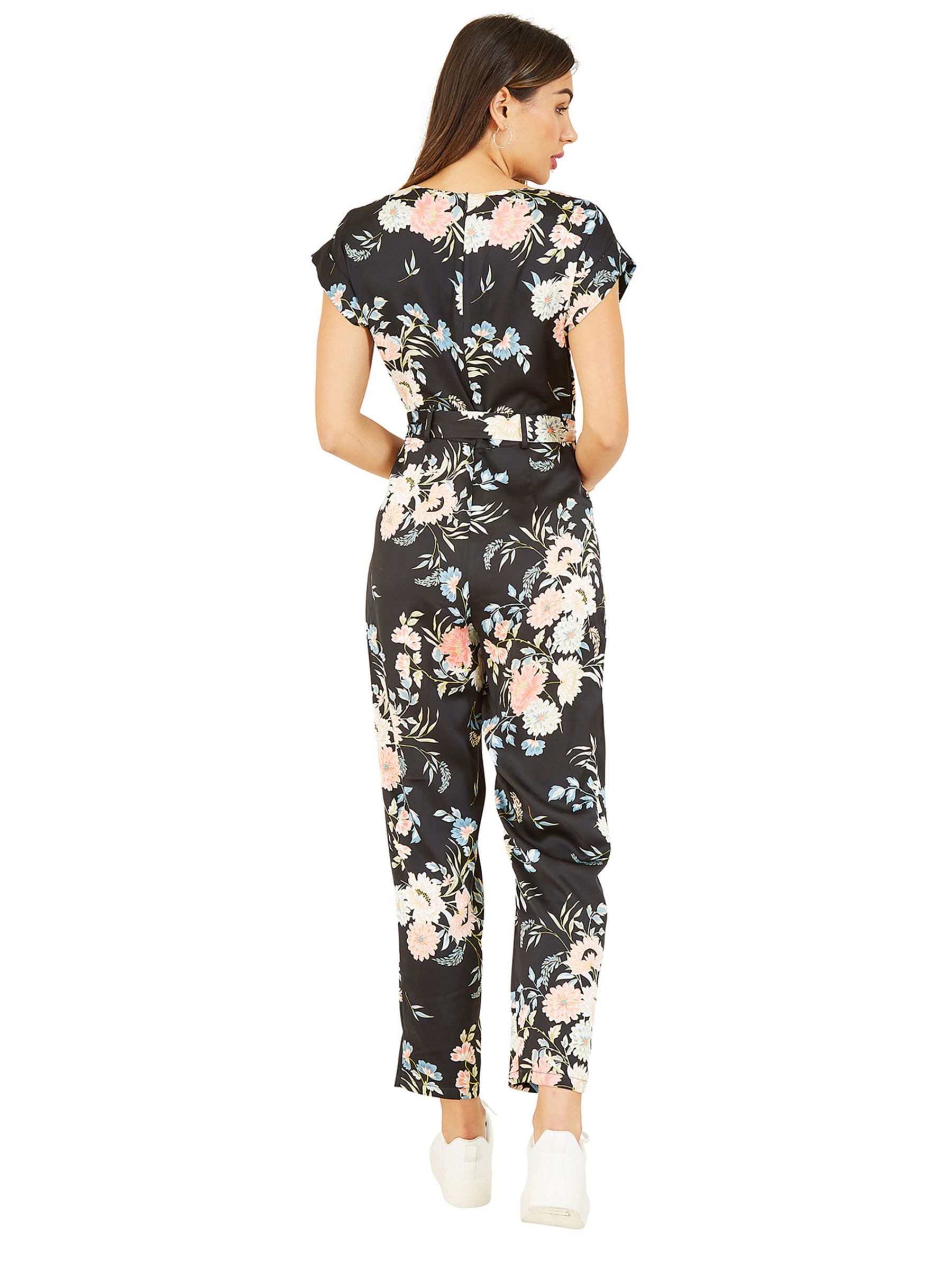 Yumi Floral Print Satin Jumpsuit, Black at John Lewis & Partners