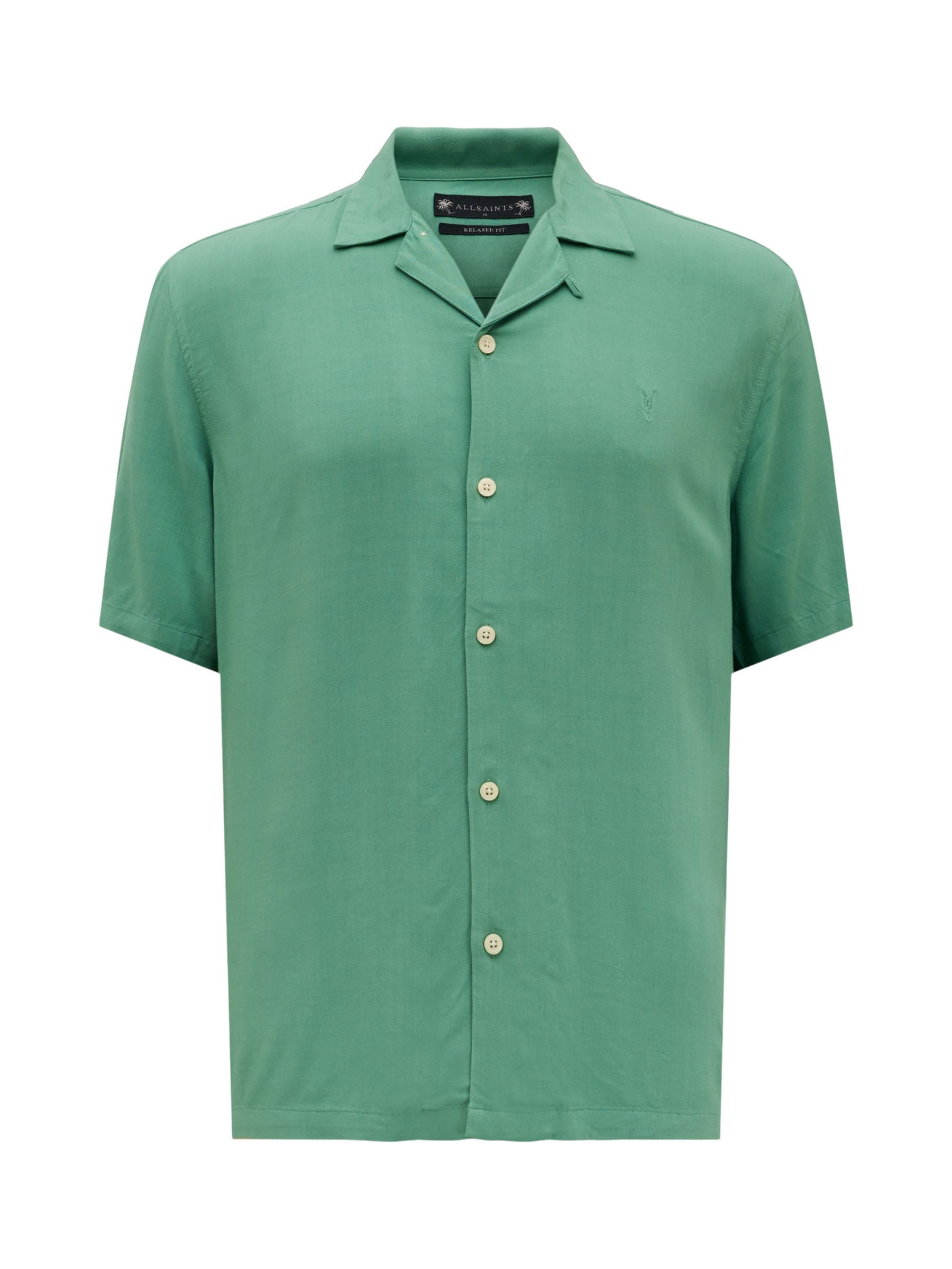 AllSaints Venice Short Sleeve Shirt, Dark Thyme Green at John Lewis ...