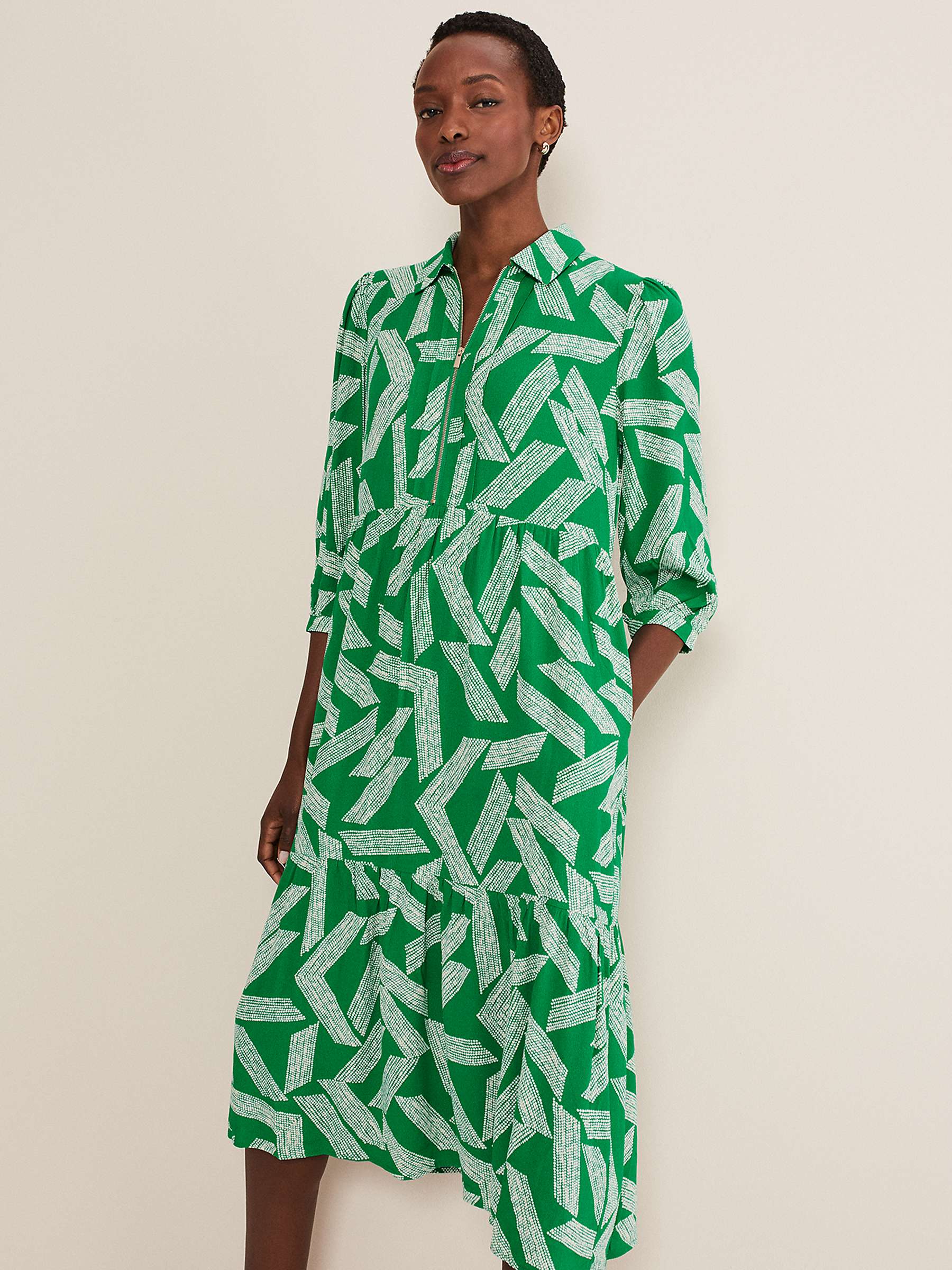 Phase Eight Penele Abstract Midi Dress, Green at John Lewis & Partners