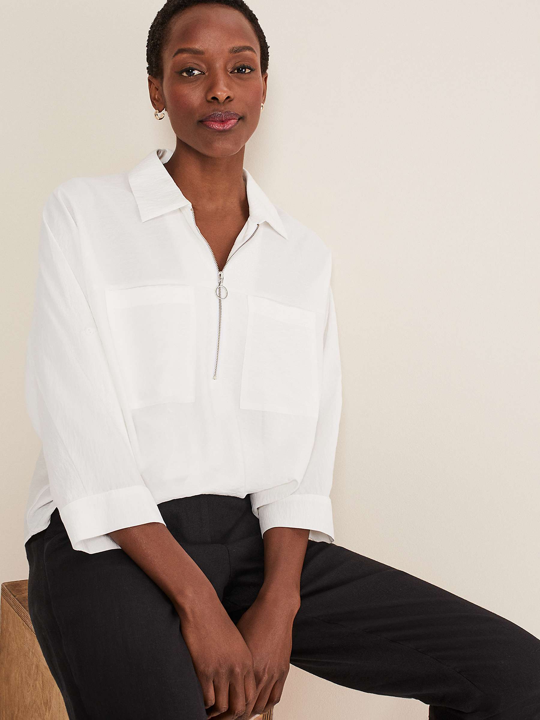 Buy Phase Eight Cynthia Zip Front Shirt, White Online at johnlewis.com