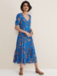 Phase Eight Adriel Floral Print Midi Dress, Blue/Orange