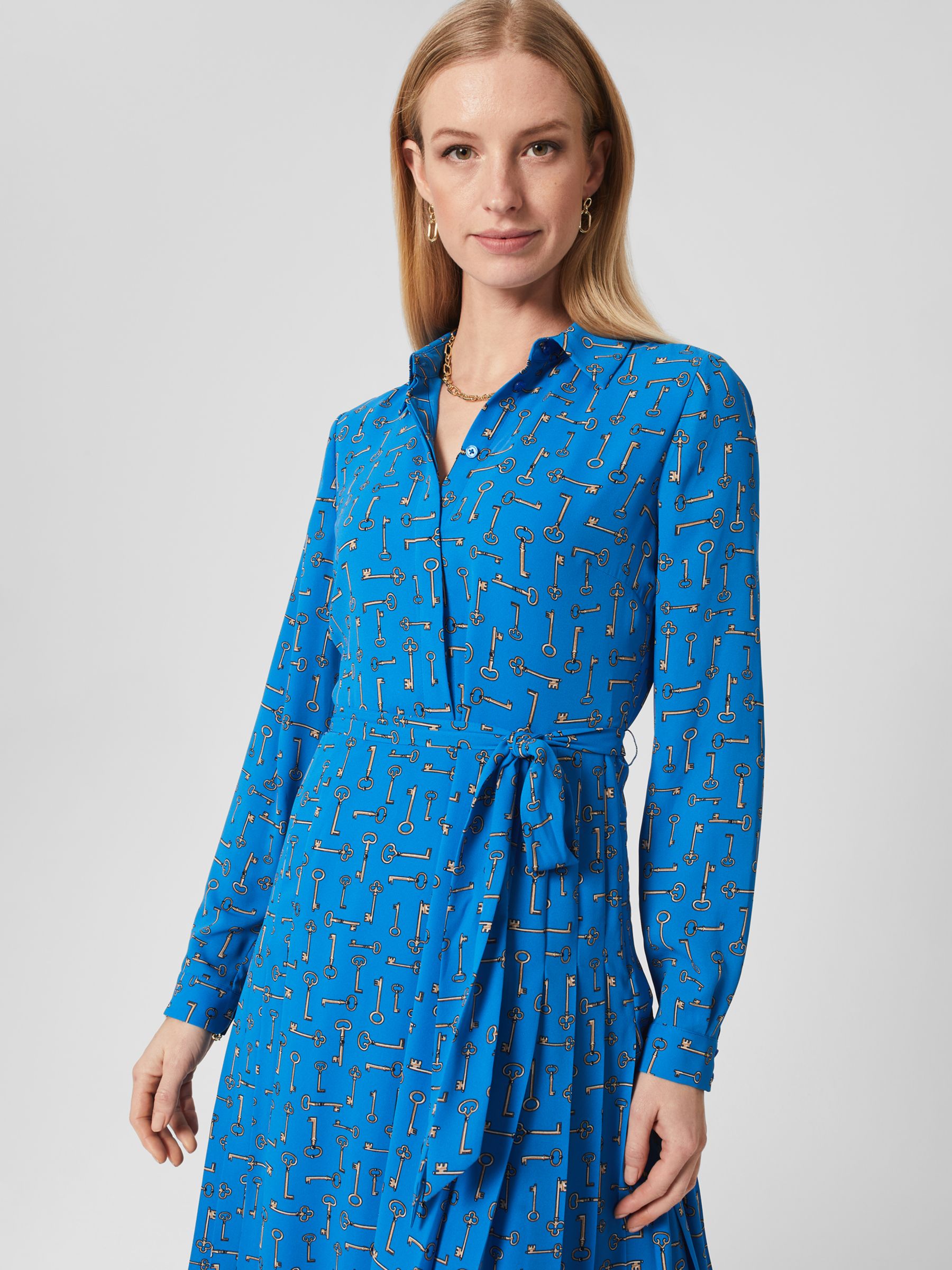 Hobbs Alberta Key Print Shirt Dress, Imperial Blue, 8