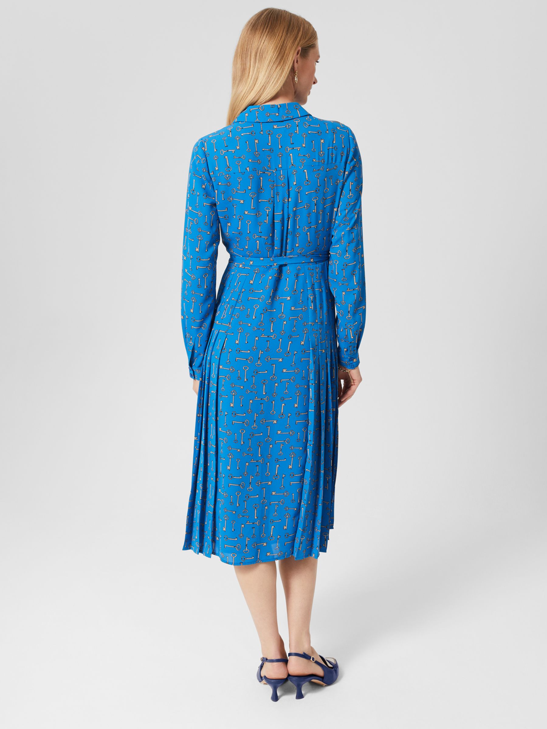 Hobbs Alberta Key Print Shirt Dress, Imperial Blue at John Lewis & Partners