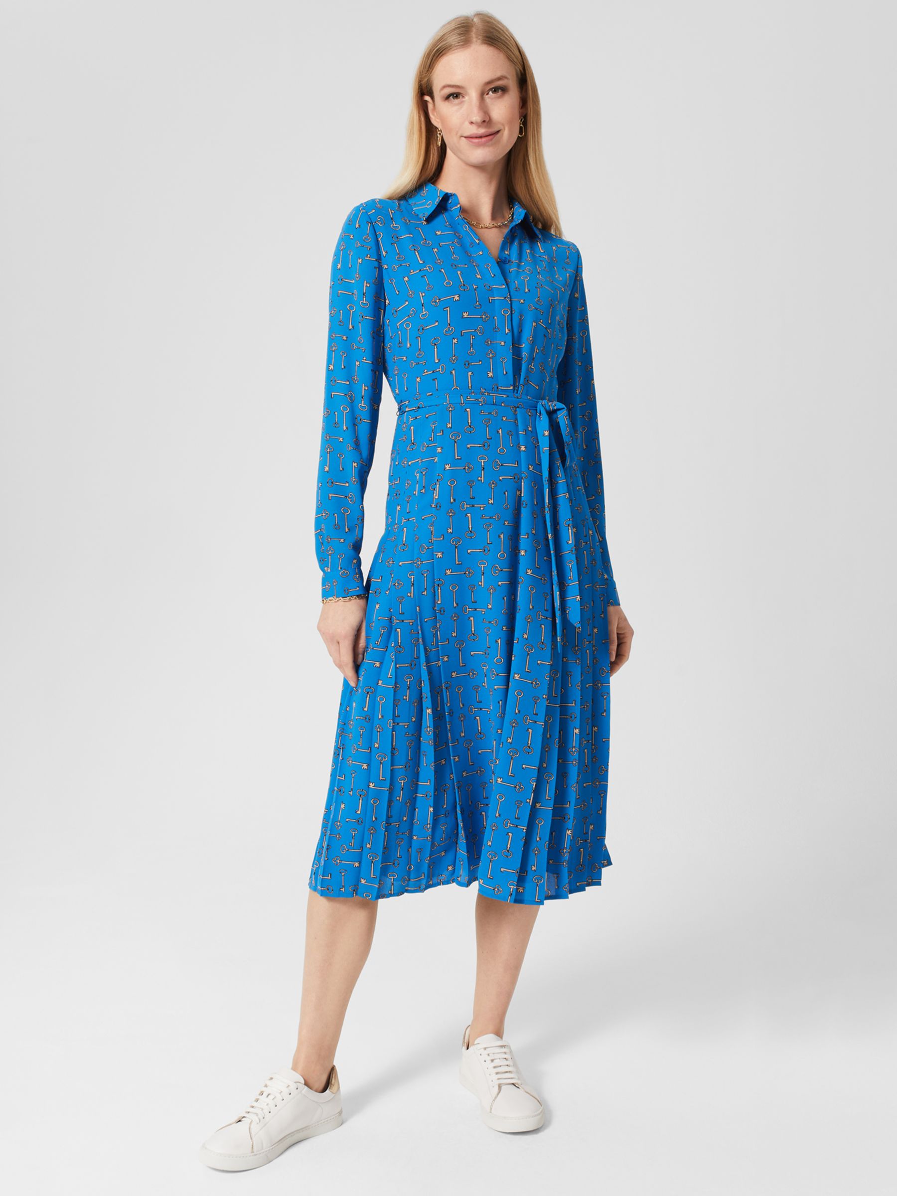 Hobbs Alberta Key Print Shirt Dress, Imperial Blue, 8