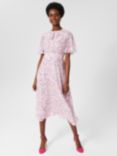 Hobbs Lisette Abstract Print Midi Silk Dress, Pale Pink/Multi, Pale Pink/Multi