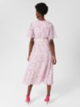 Hobbs Lisette Abstract Print Midi Silk Dress, Pale Pink/Multi