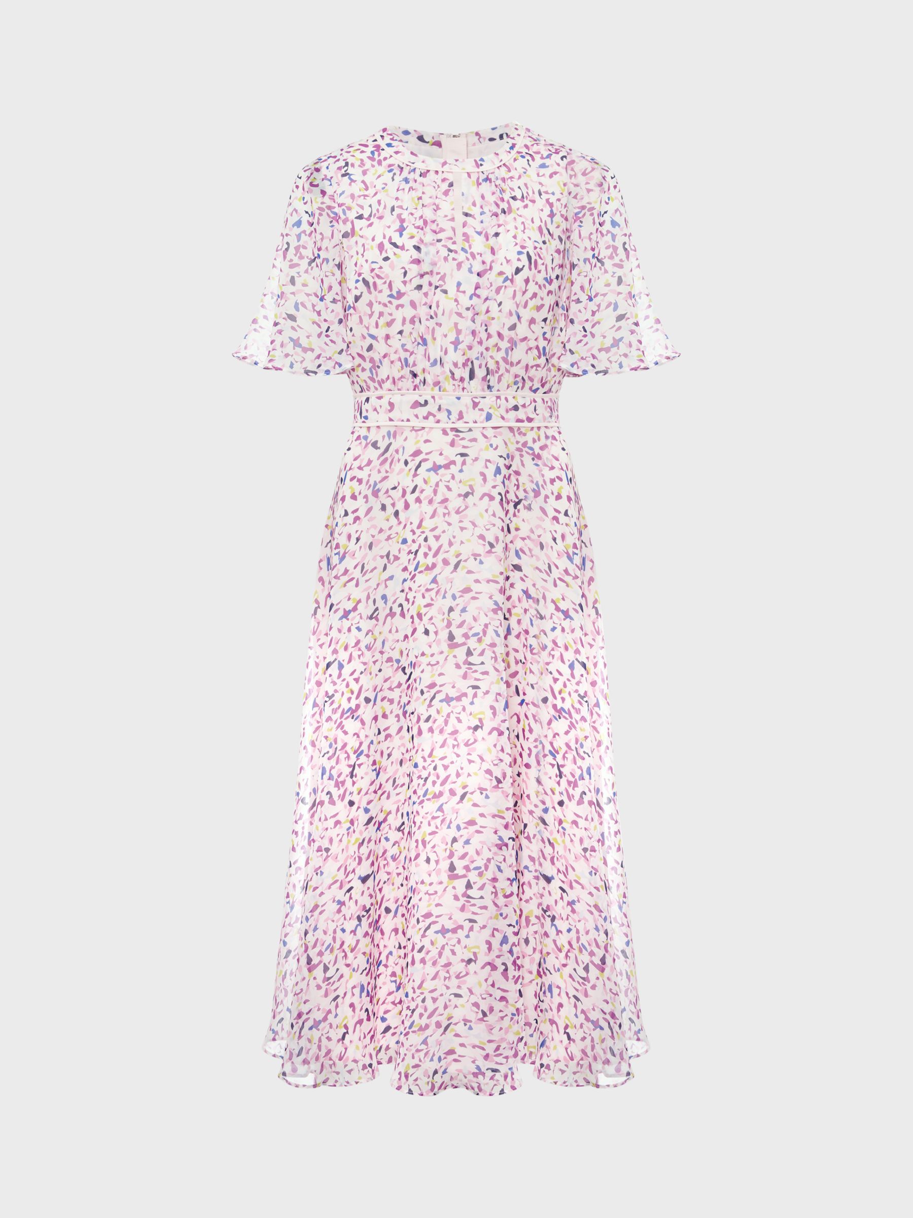 Hobbs Lisette Abstract Print Midi Silk Dress, Pale Pink/Multi at John ...