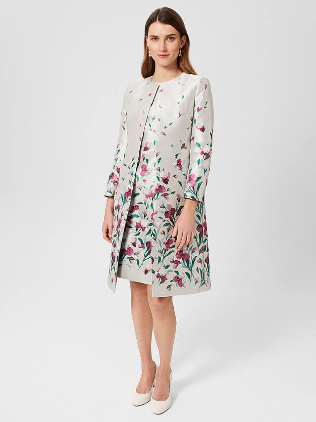 Hobbs Gwen Jacquard Dress, Oyster/Multi at John Lewis & Partners