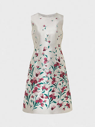 Hobbs Gwen Jacquard Dress, Oyster/Multi