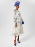 Hobbs Renee Midi Floral Silk Dress, Cream/Multi, Cream/Multi