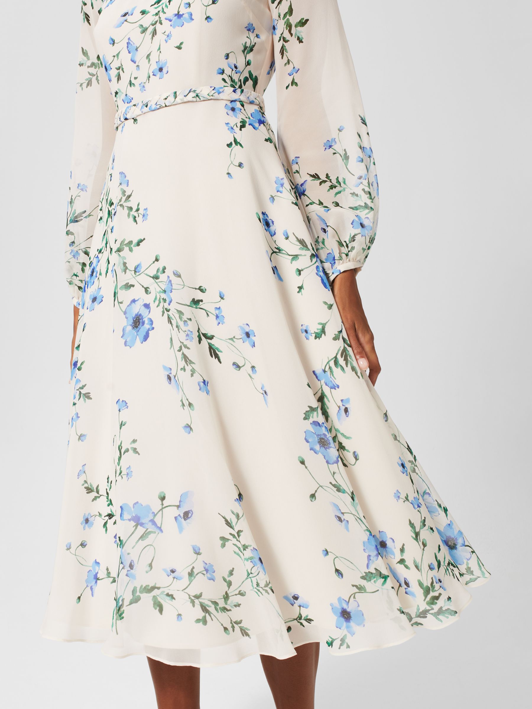 Hobbs Renee Midi Floral Silk Dress, Cream/Multi, 10