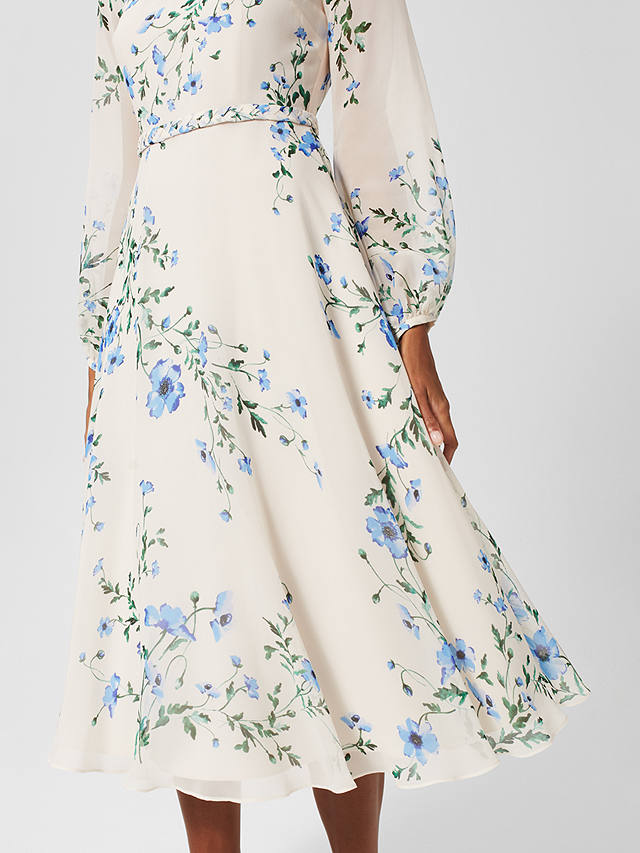 Hobbs Renee Midi Floral Silk Dress, Cream/Multi