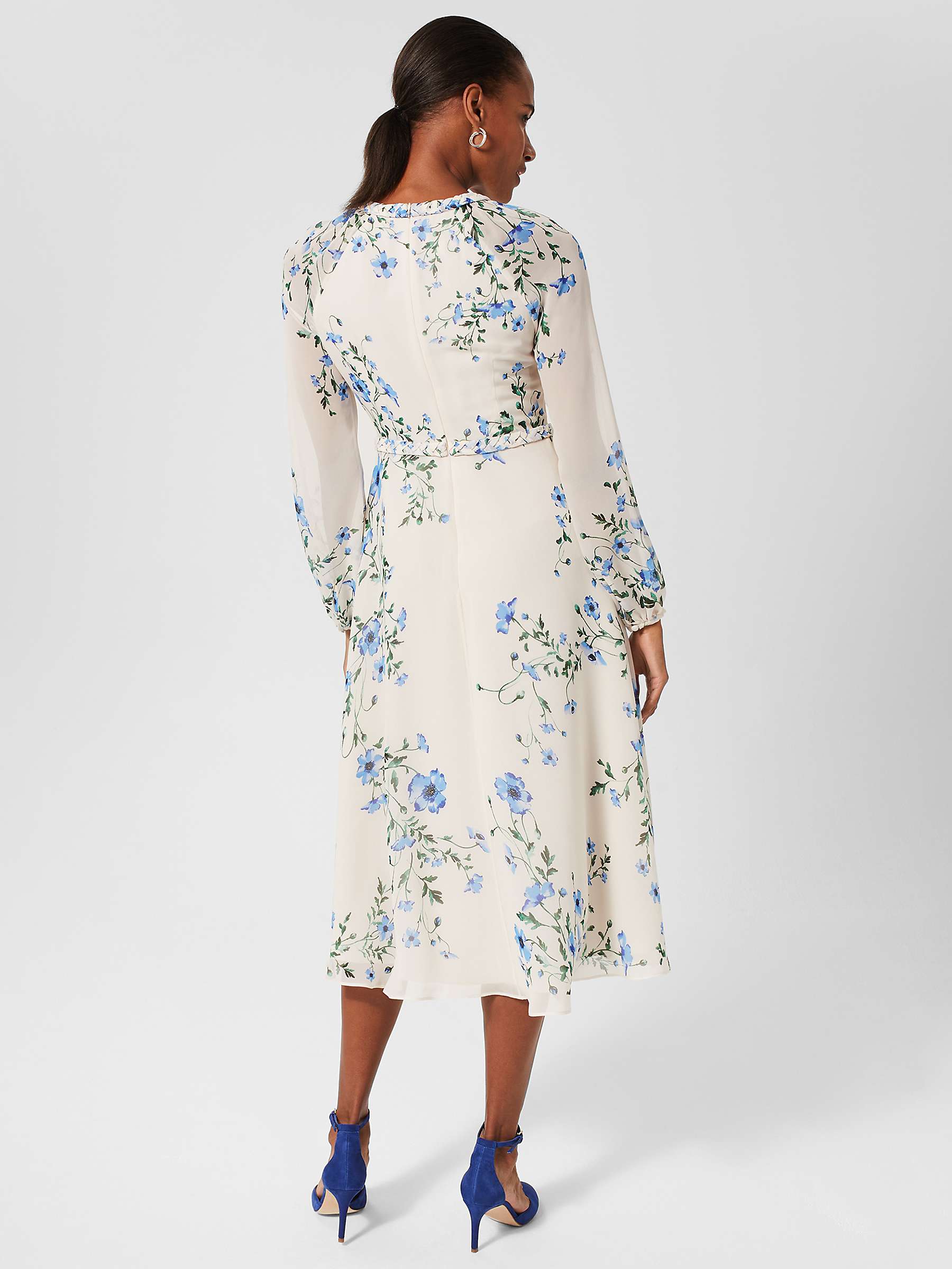 Buy Hobbs Renee Midi Floral Silk Dress, Cream/Multi Online at johnlewis.com
