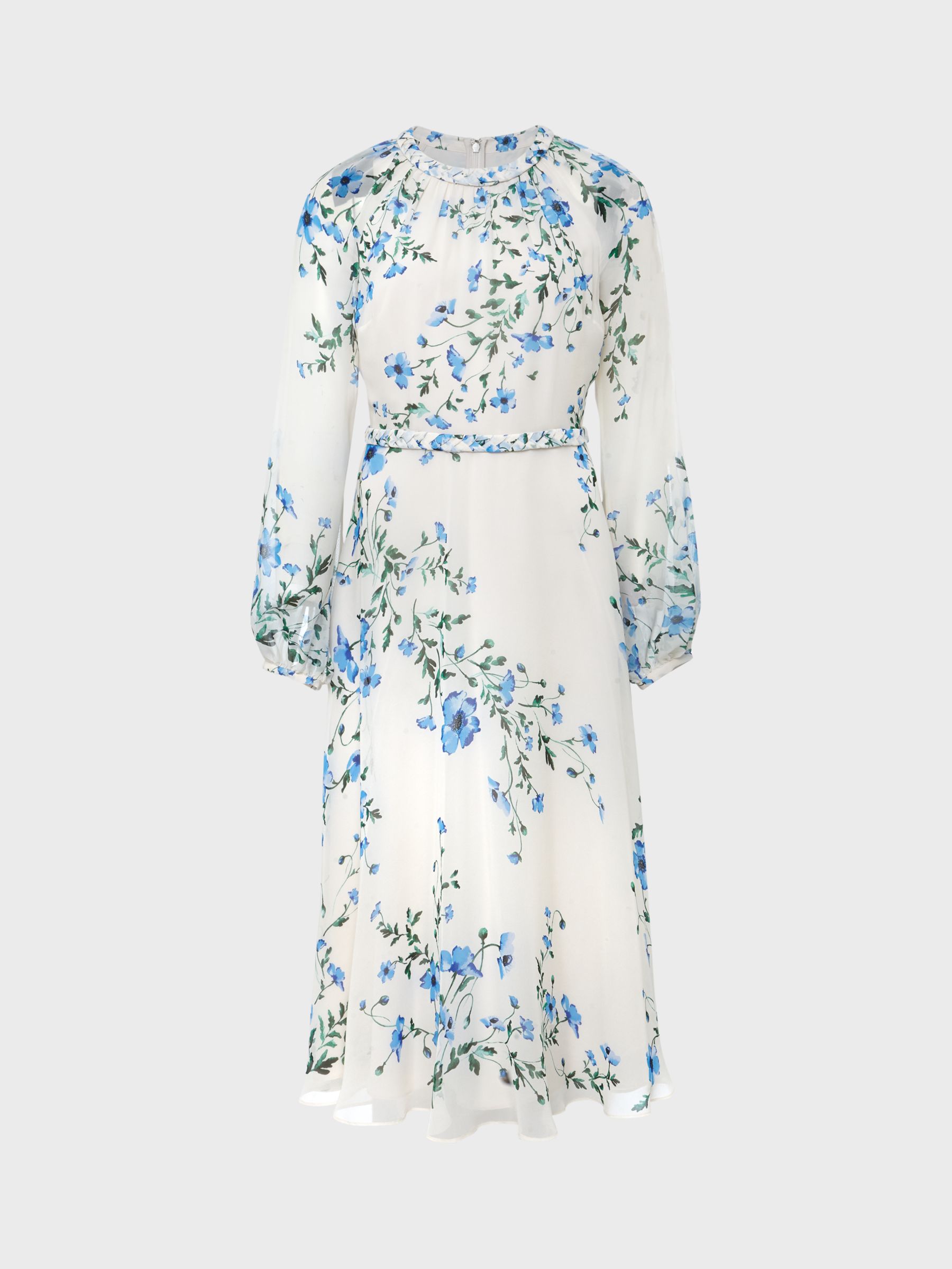 Hobbs Renee Midi Floral Silk Dress, Cream/Multi, 14