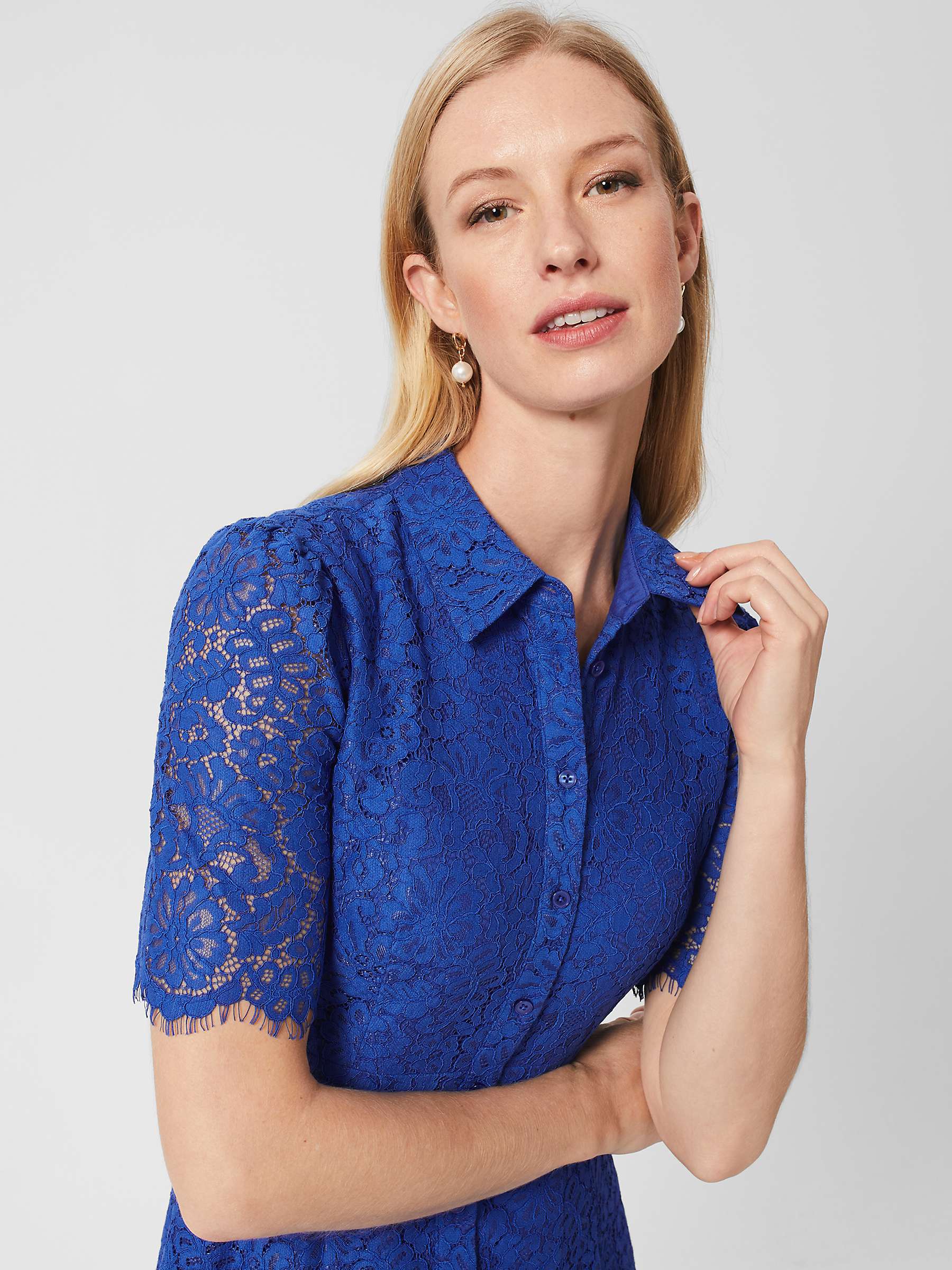 Buy Hobbs Rebecca Lace Shirt Dress, Cobalt Blue Online at johnlewis.com