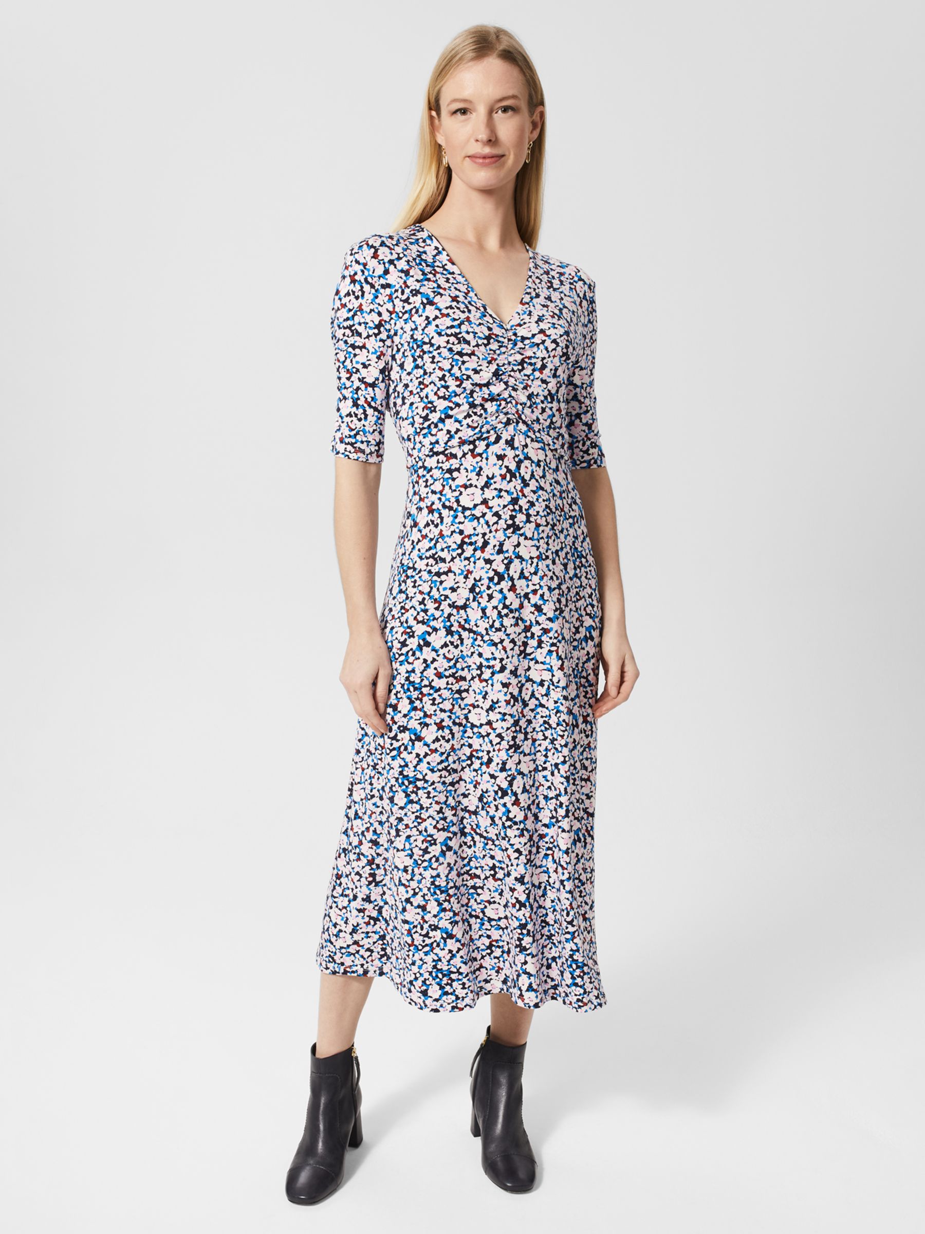 Hobbs Frankie Floral Print Midi Dress, Navy/Multi at John Lewis & Partners