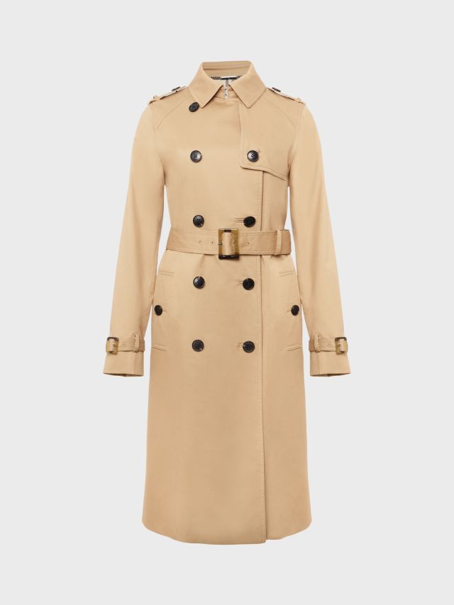Hobbs Lisa Double Breasted Trench Coat, Beige Suede, 6