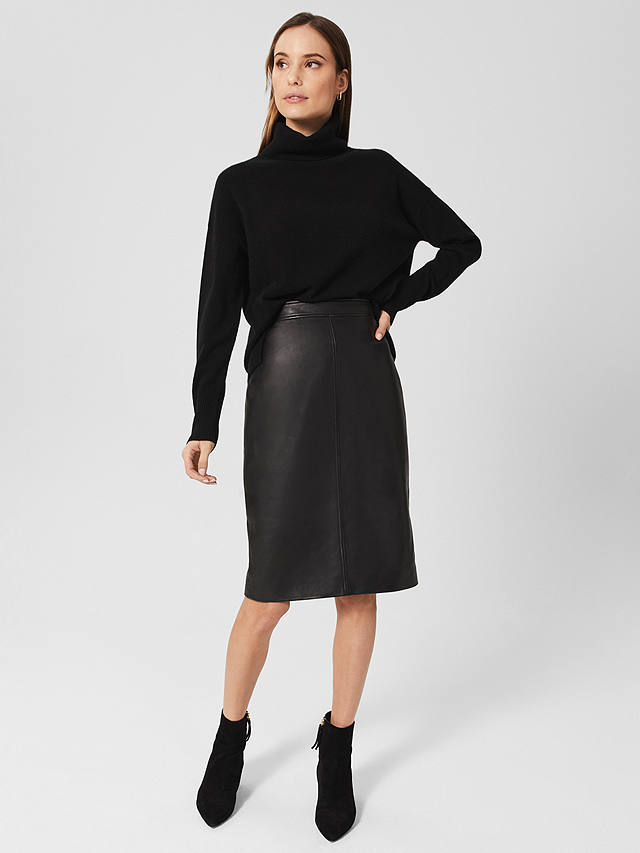 Hobbs Tanya Pencil Leather Skirt, Black at John Lewis & Partners