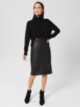Hobbs Tanya Pencil Leather Skirt, Black, Black