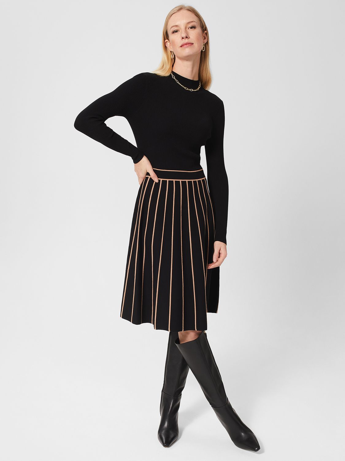 Hobbs Petite Lena Knee Length Dress, Black Stone/Multi, 18