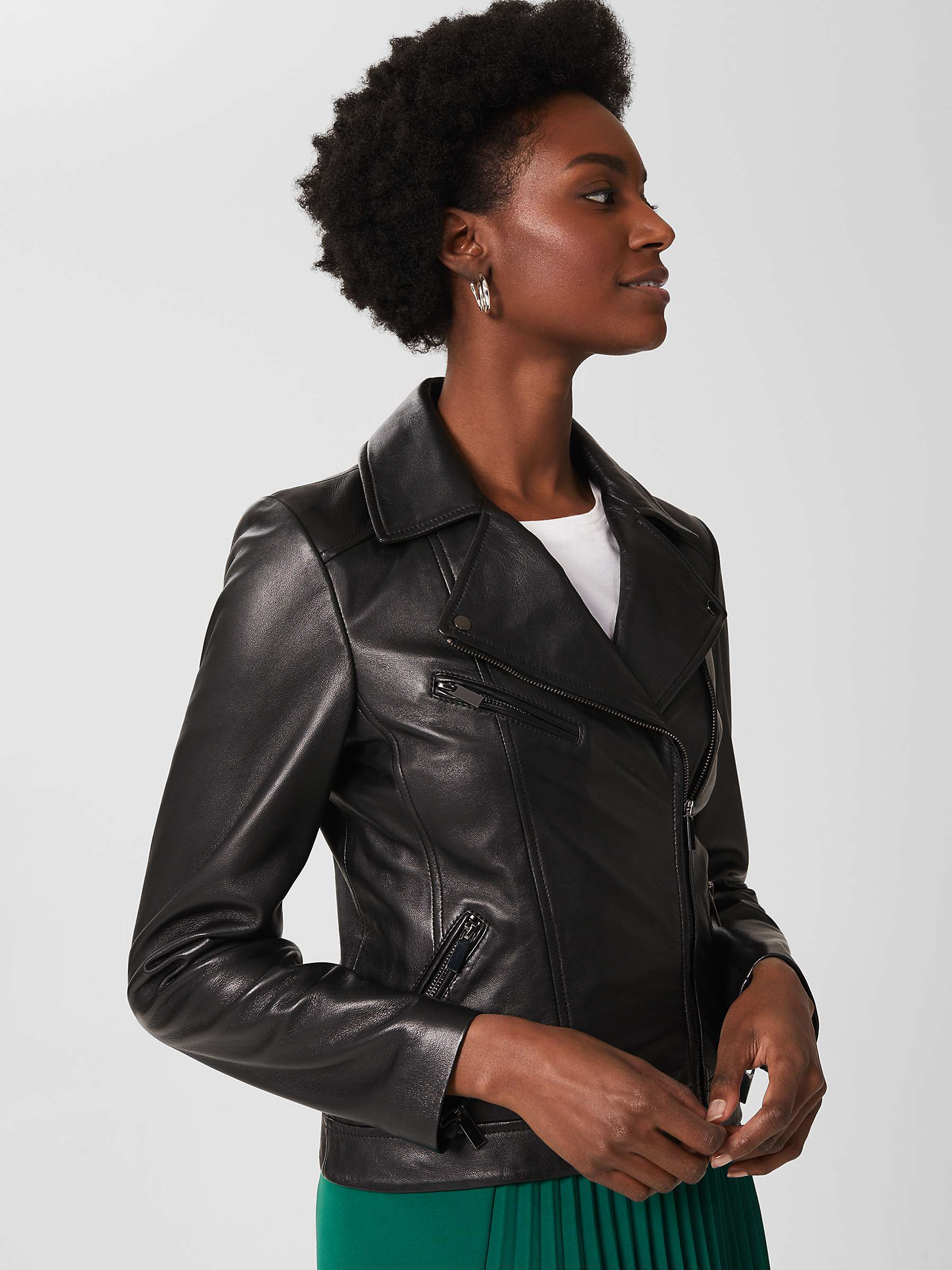 Buy Hobbs Dakota Leather Jacket, Black Online at johnlewis.com