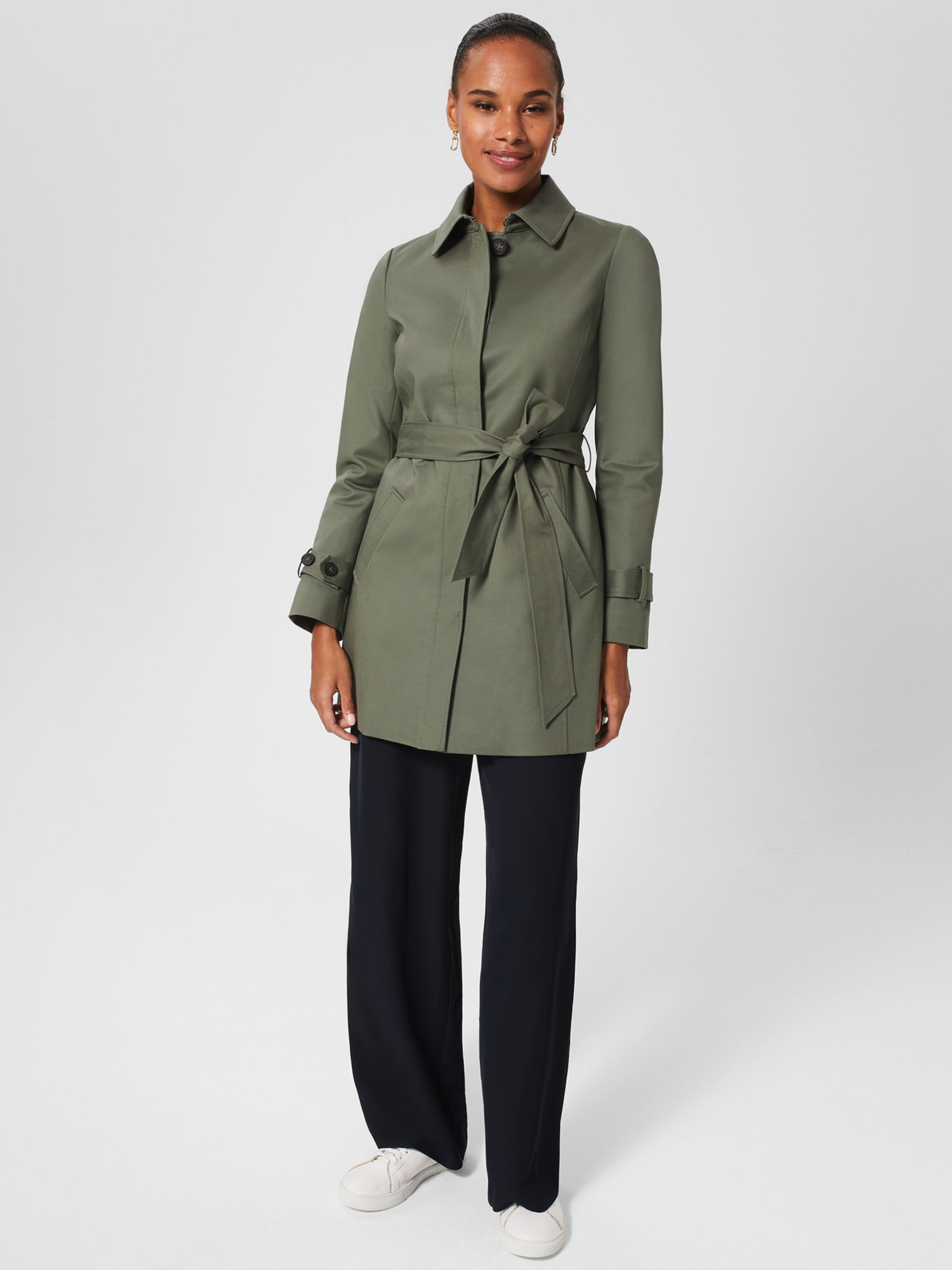 Hobbs Jane Trench Coat, Orchard Green at John Lewis & Partners