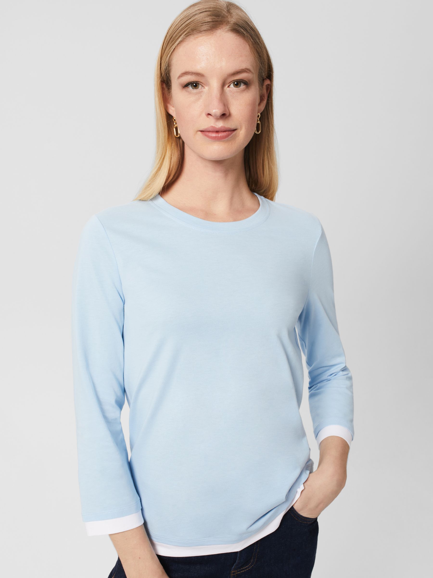 Hobbs Amelie Contrast Cuff Top, Dusky Blue at John Lewis & Partners