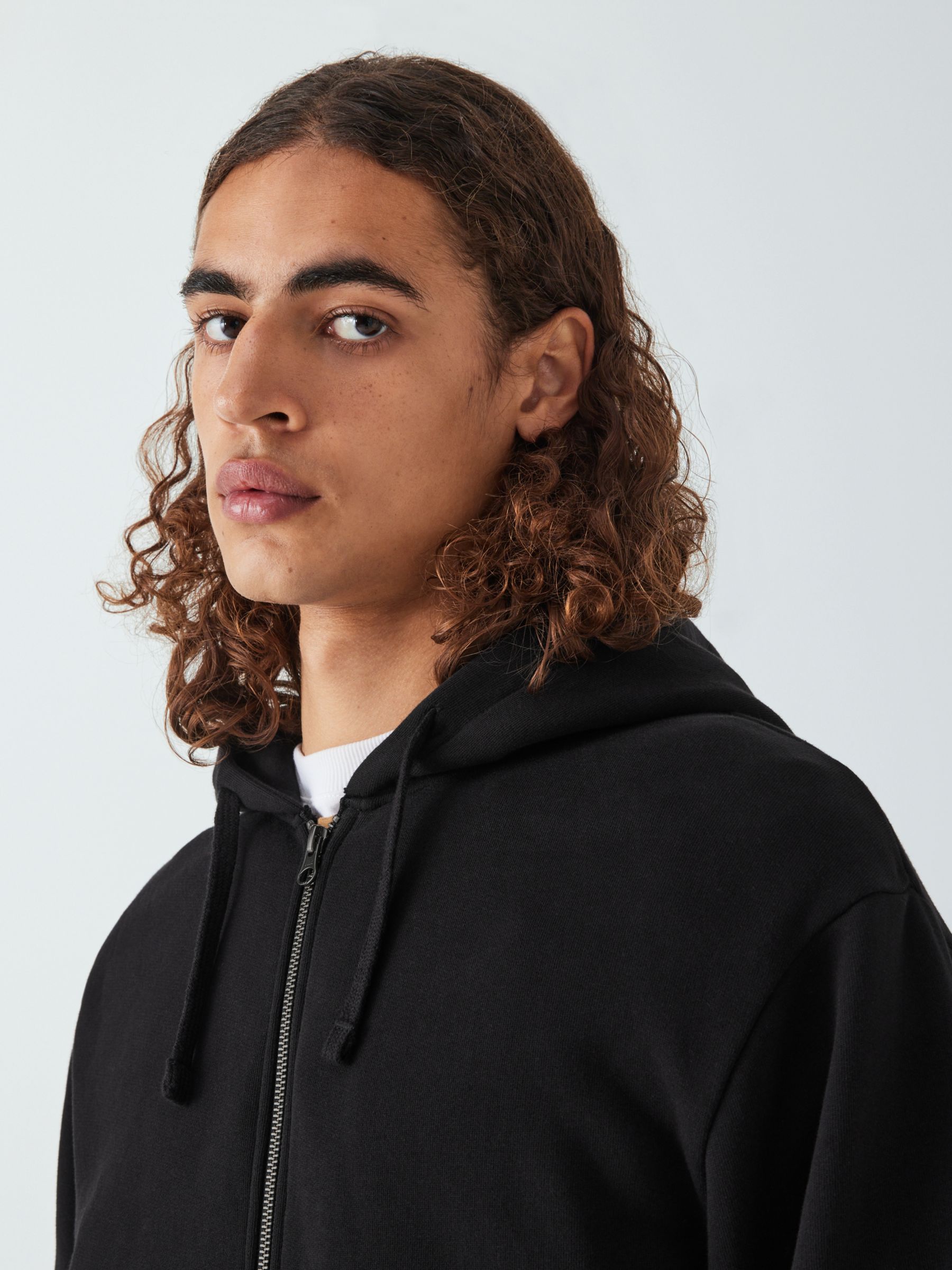 Weekday regular fit zip up hoodie with embroidery graphic in black