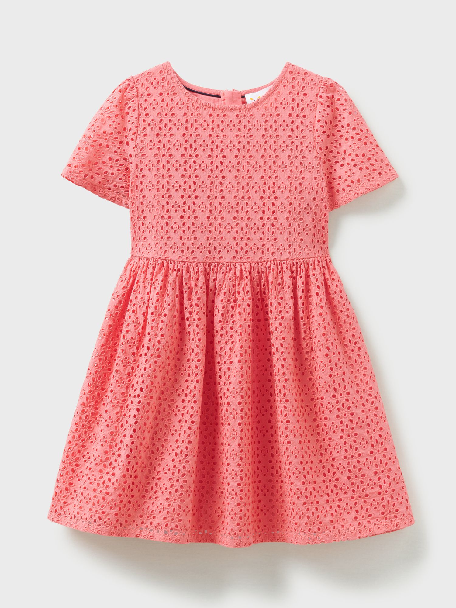 Crew Clothing Kids' Broderie Woven Dress, Coral Pink
