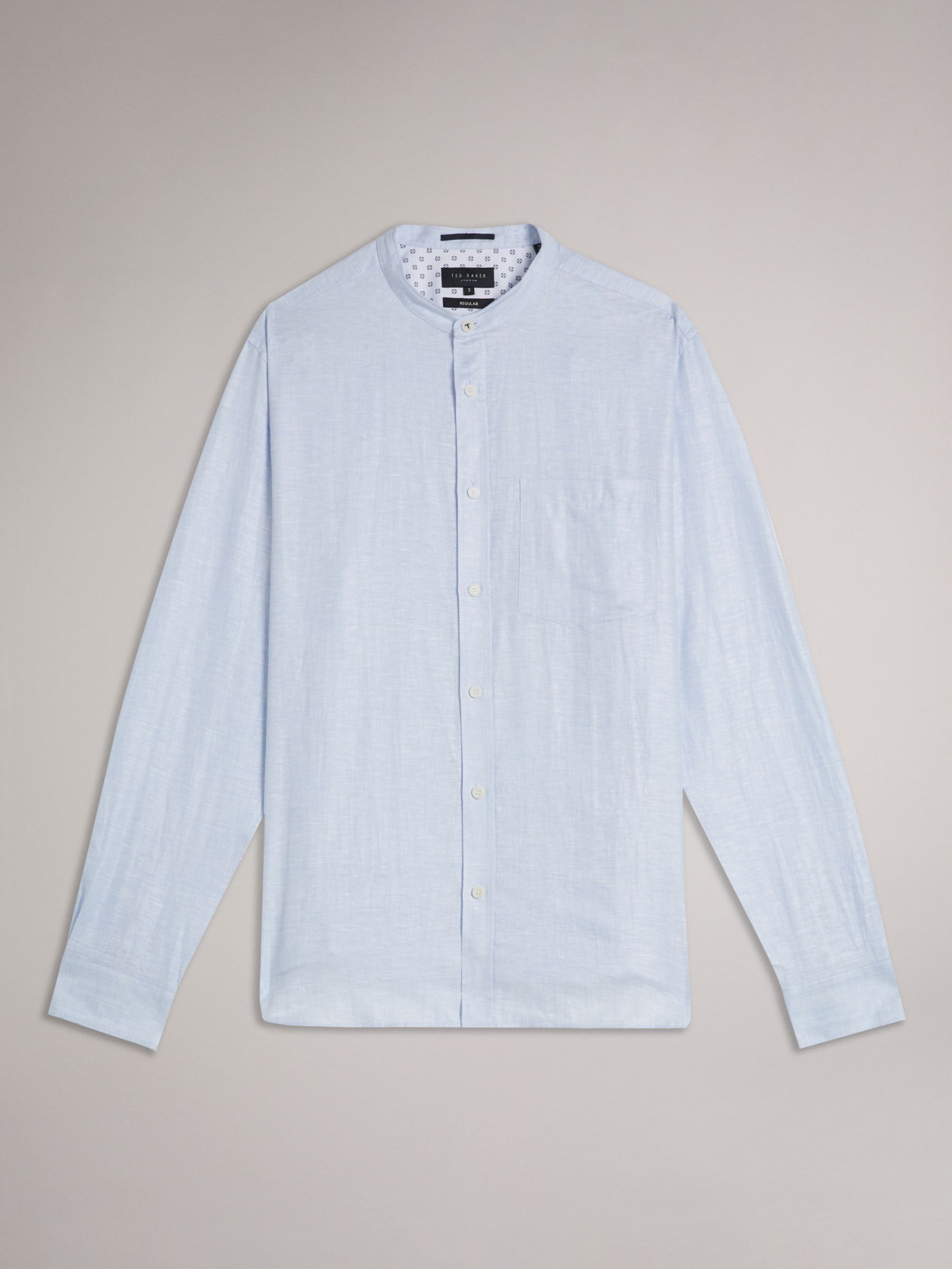 Linen Grandad Collar Shirt - Light Blue