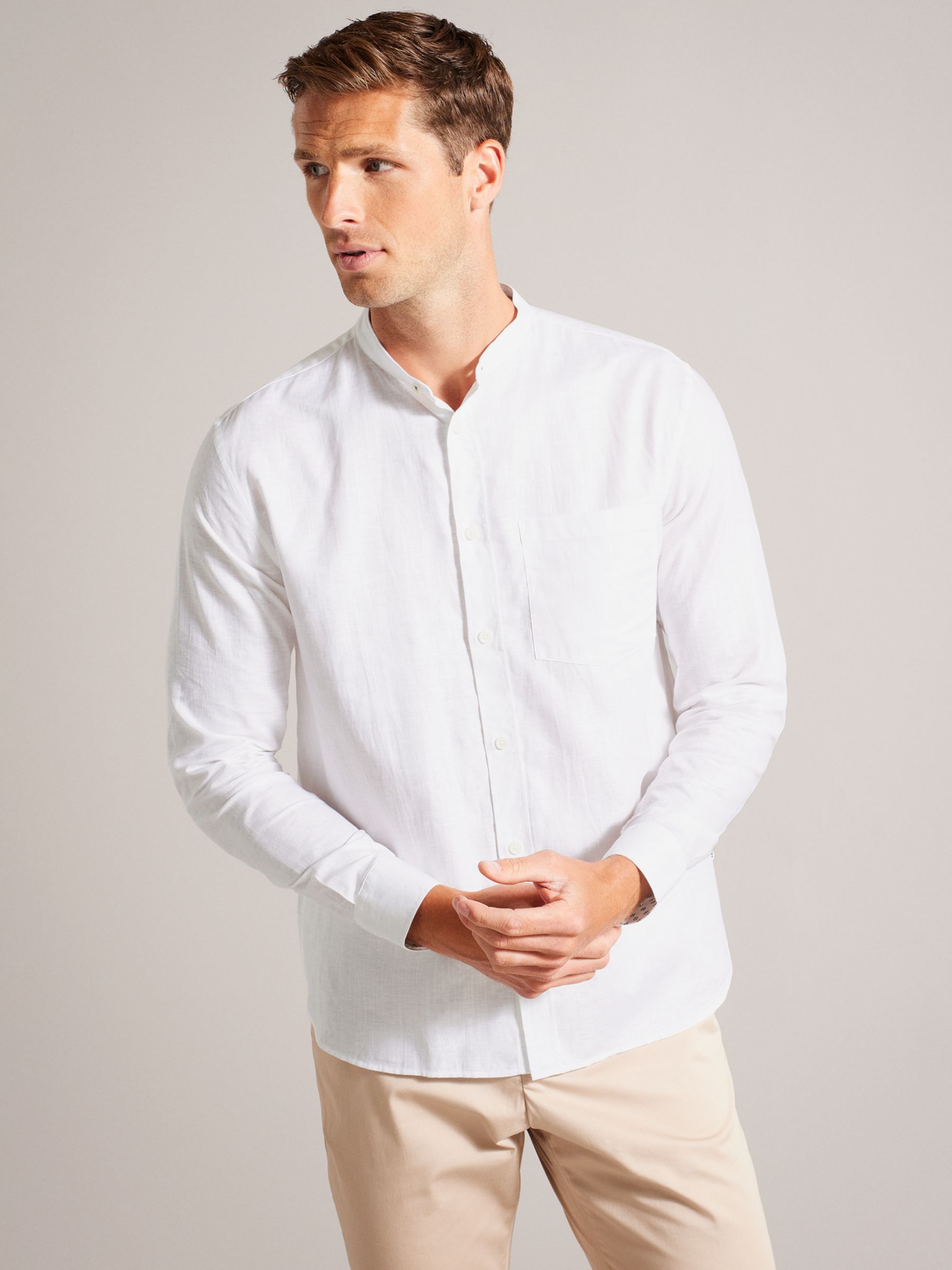 Ted Baker Granan Long Sleeve Linen Shirt, White at John Lewis & Partners