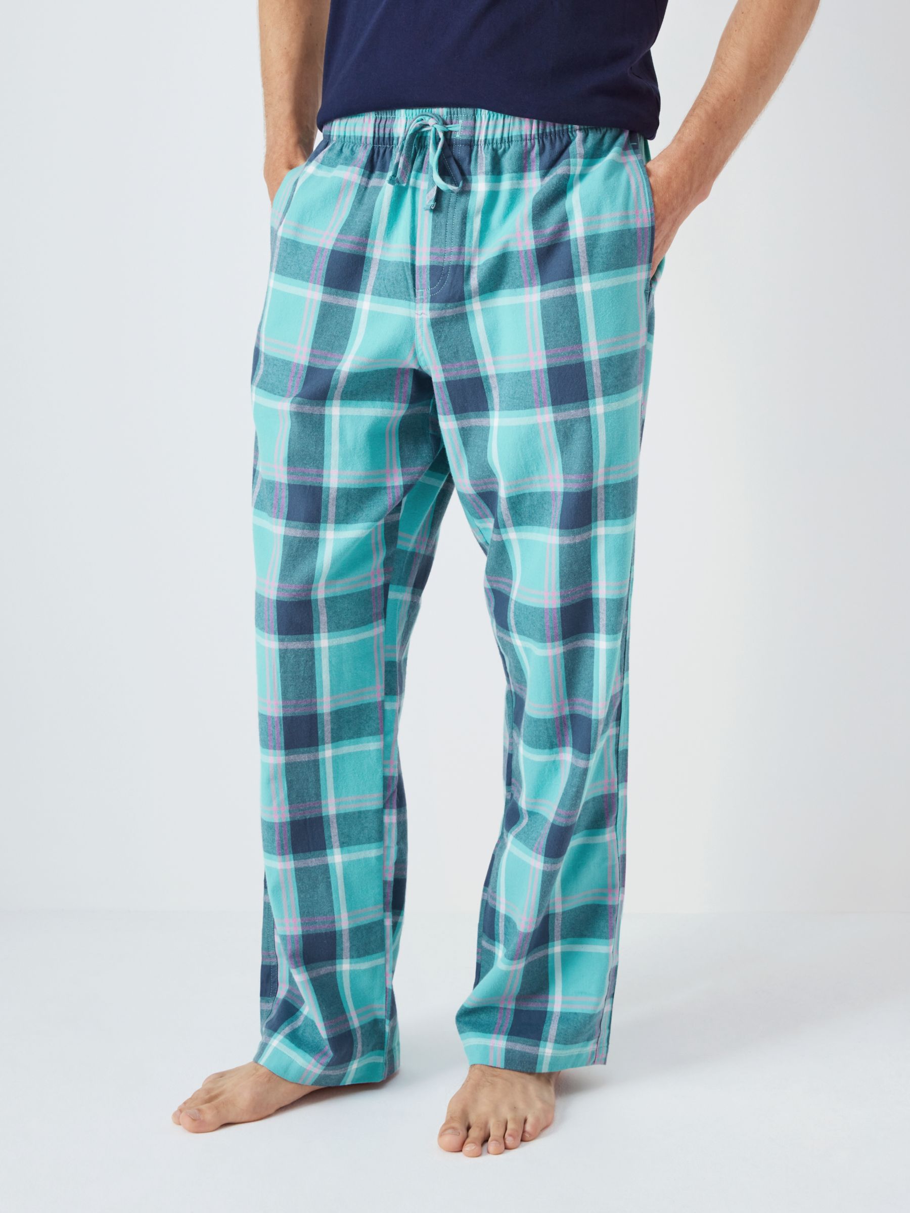 John Lewis Organic Cotton Check Pyjama Bottoms, Blue/Pink/Check