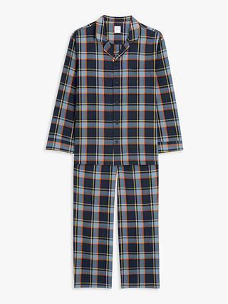 John Lewis Organic Cotton Check Print Long Sleeve Pyjama Set, Blu Teal Check