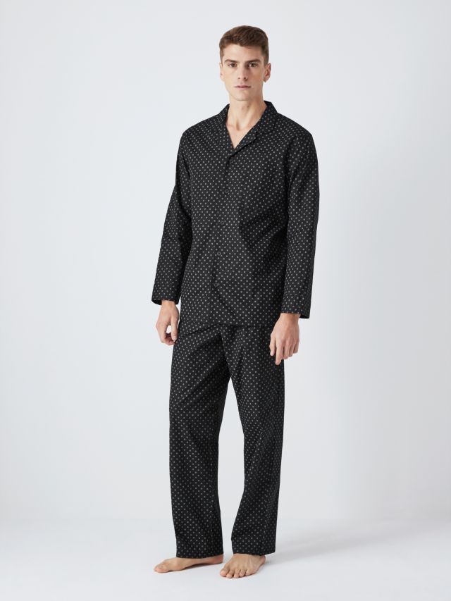 John Lewis Organic Cotton Geo Print Long Sleeve Pyjama Set, Black Geo, S
