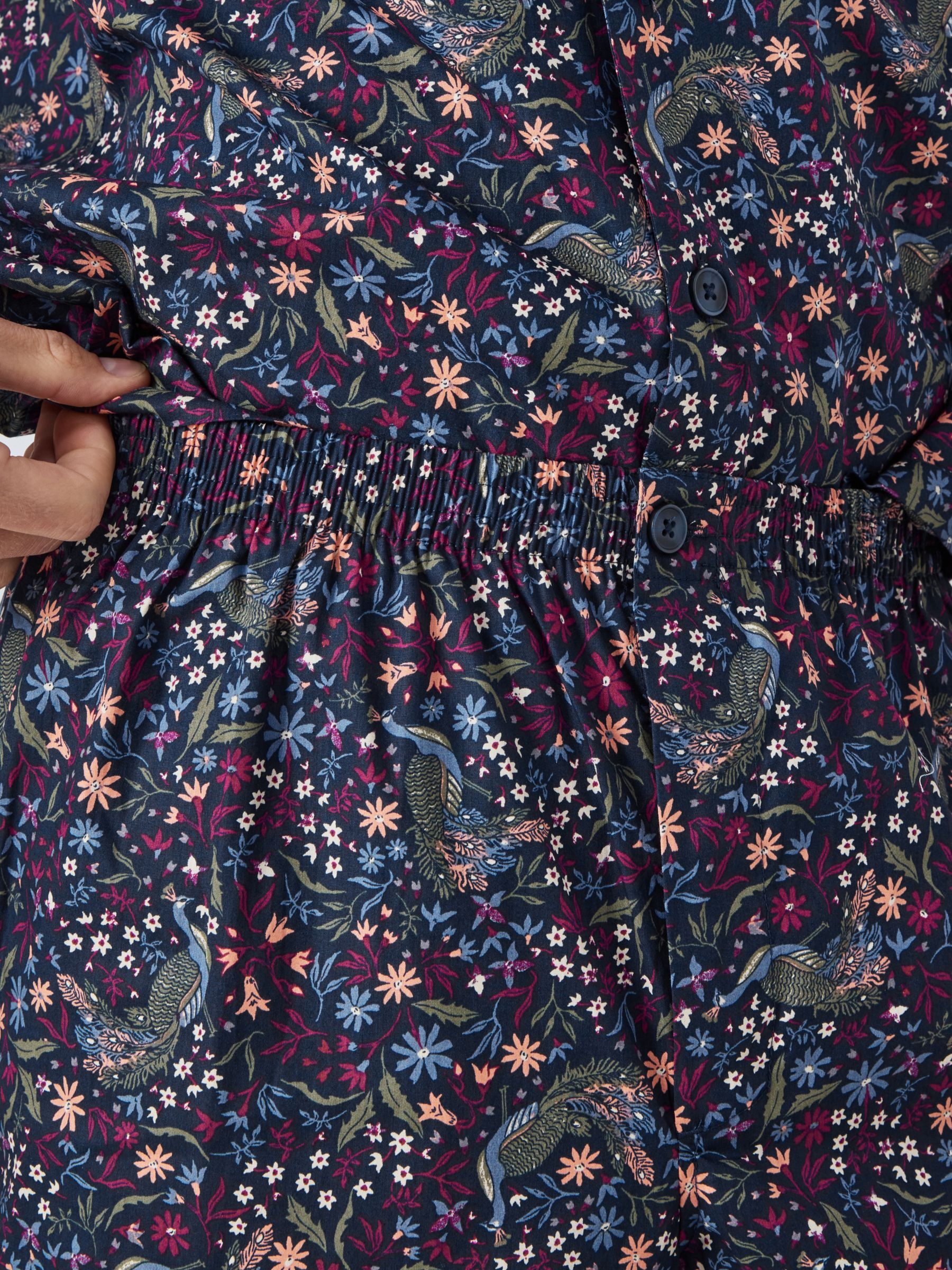 John Lewis Organic Cotton Floral Print Long Sleeve Pyjama Set, Navy ...