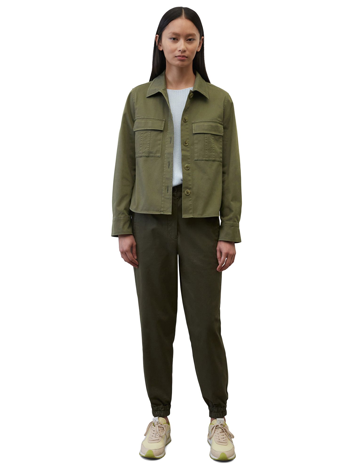 Marc O'Polo Cropped Shacket, Wild Olive at John Lewis & Partners