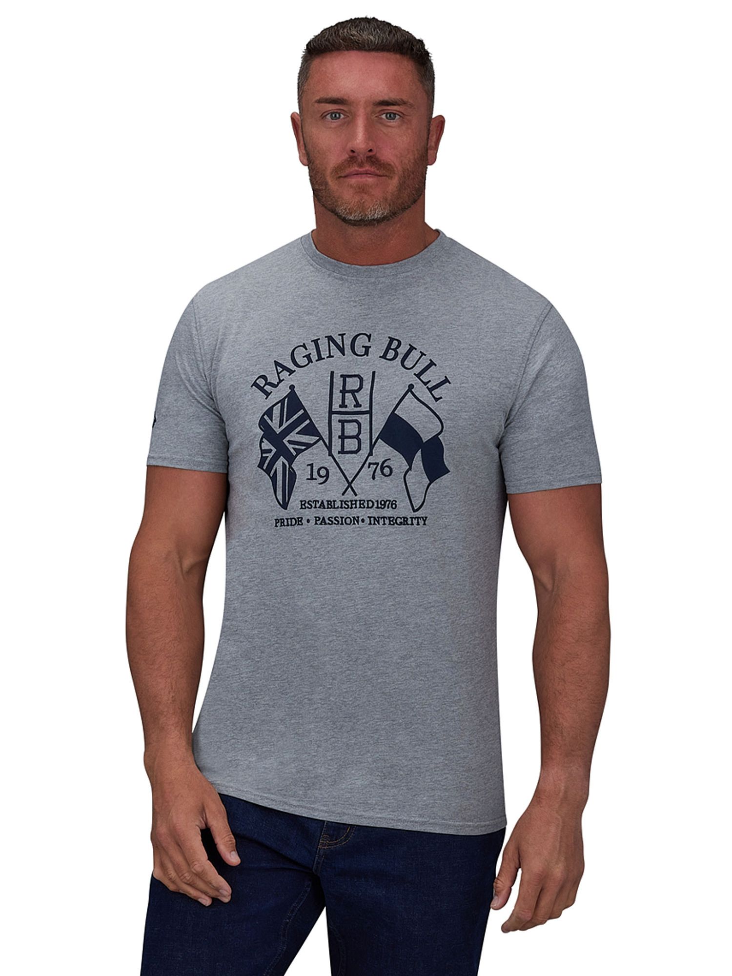 Raging Bull Flags T-Shirt, Grey Marl at John Lewis & Partners