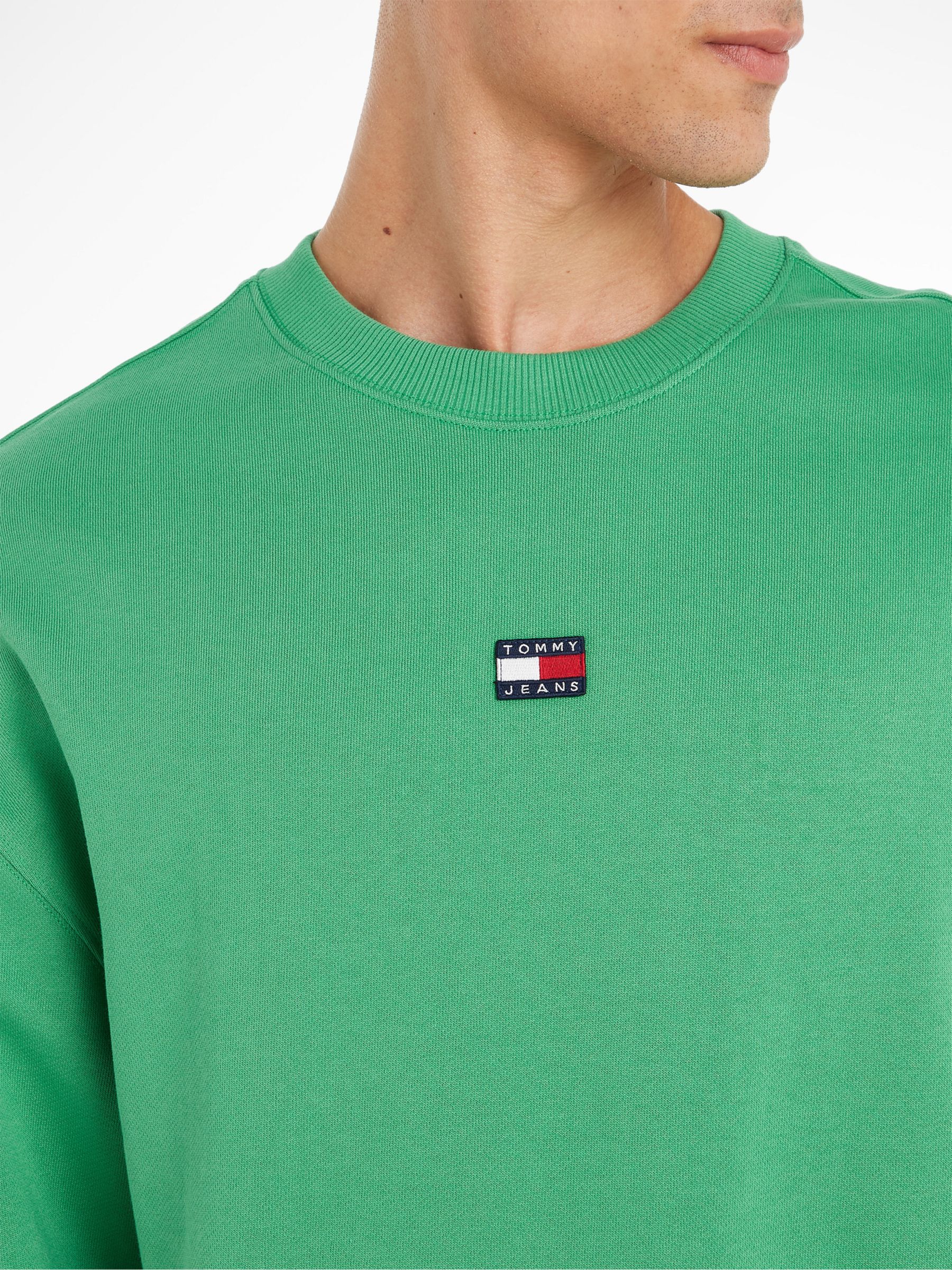 Tommy Jeans Relaxed Badge Logo Crew Neck Jumper, Coastal Green, XS