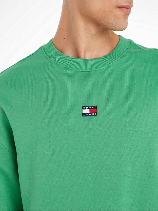 Tommy Jeans Relaxed Badge Logo Crew Neck Jumper, Coastal Green at John ...