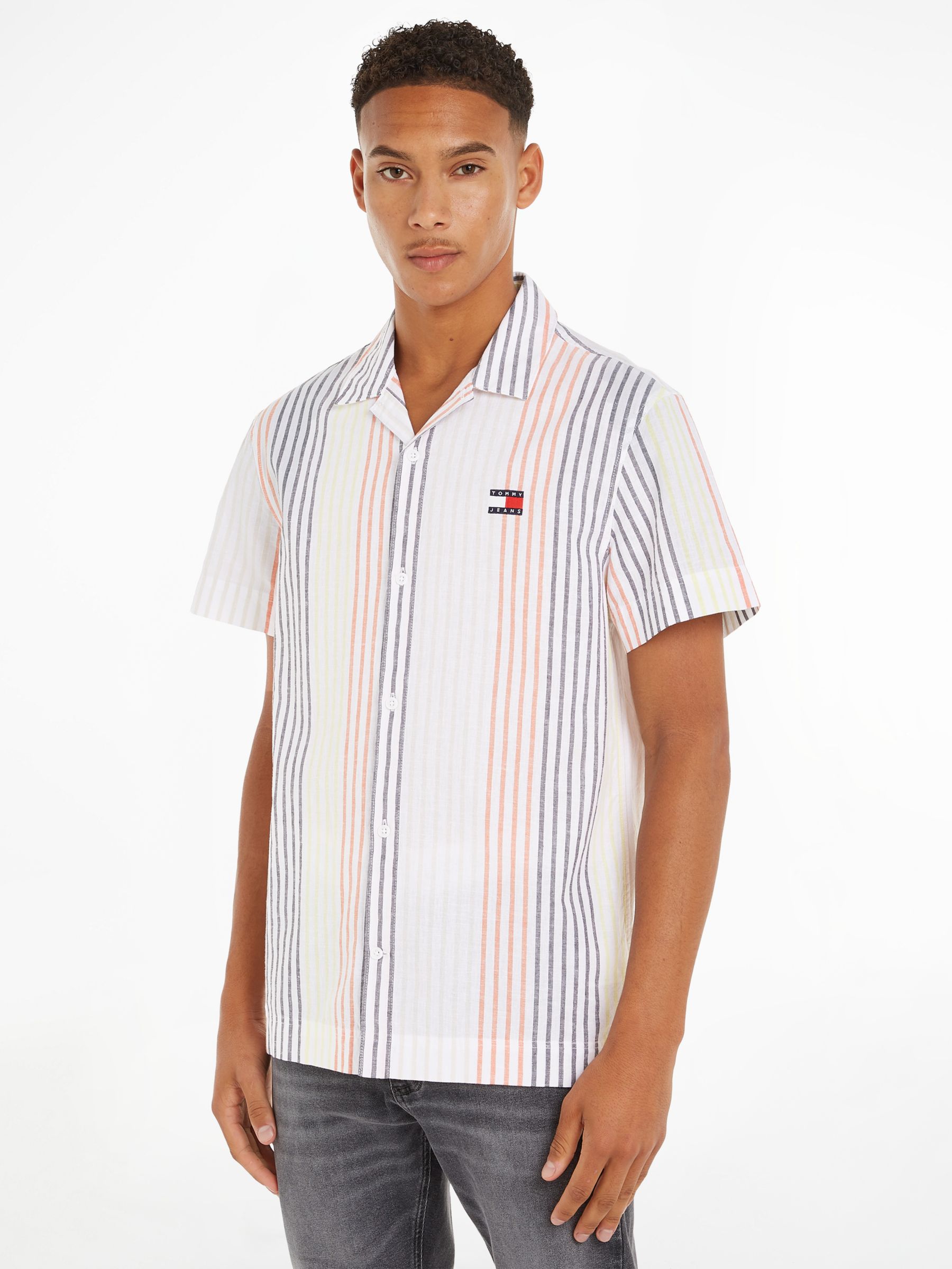 Tommy Hilfiger Linen Stripe Shirt, White/Multi at John Lewis & Partners