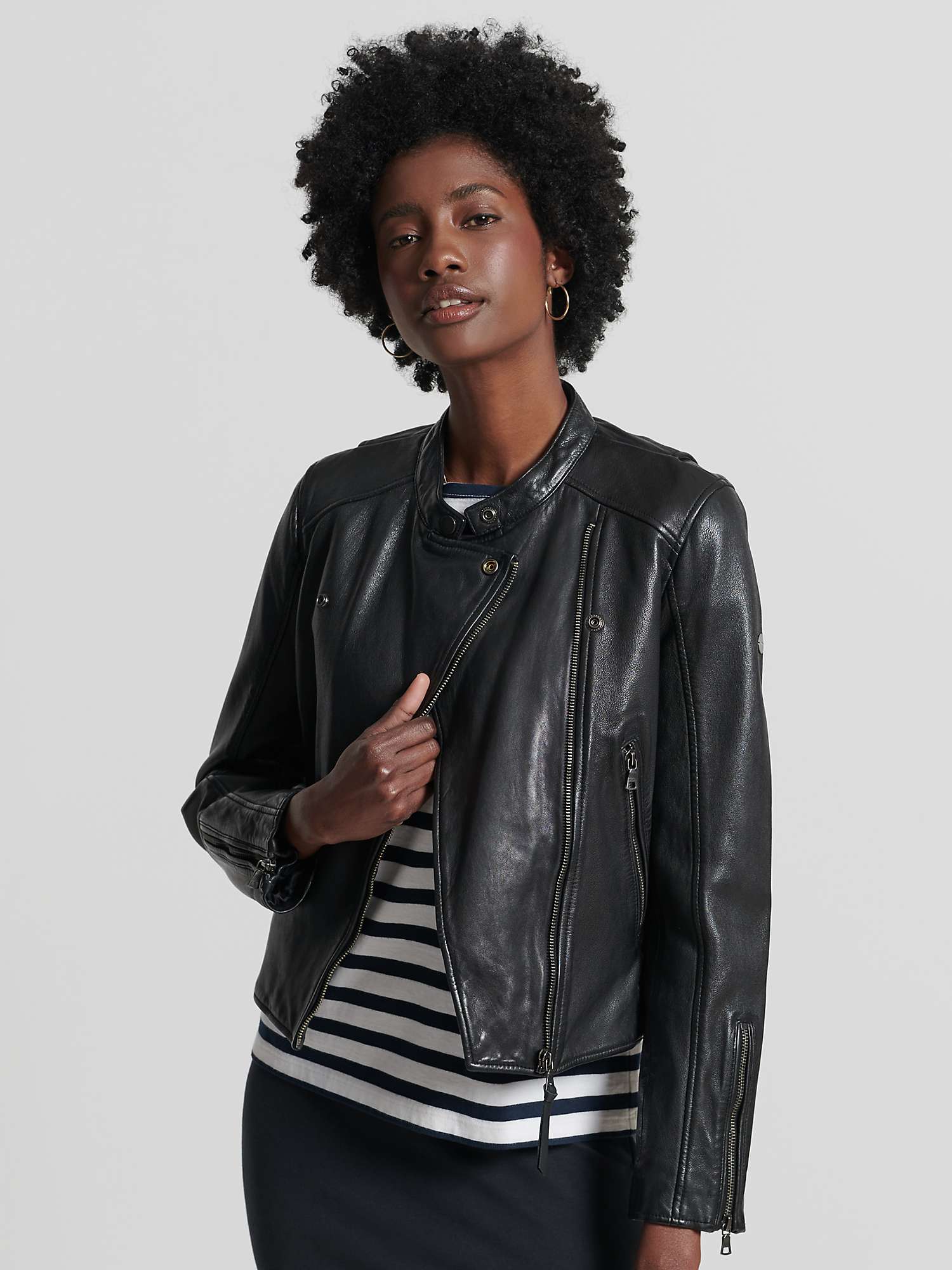 Superdry Leather Jacket, Black at John Lewis & Partners