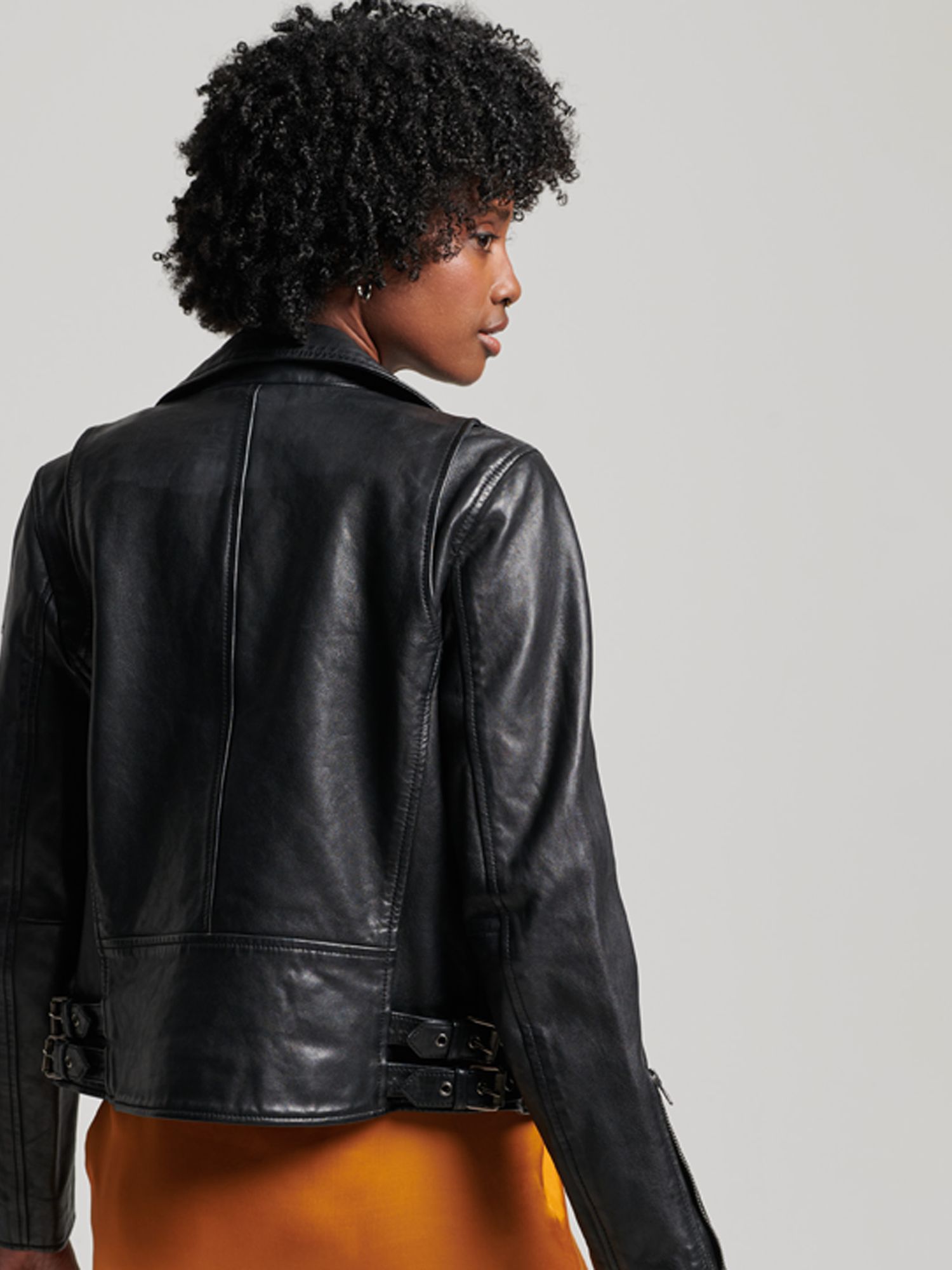 Buy Superdry Classic Leather Biker Jacket, Black Online at johnlewis.com