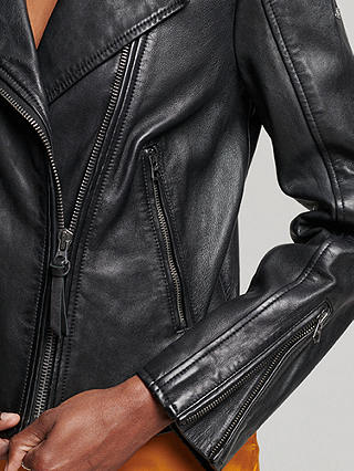 Superdry Classic Leather Biker Jacket, Black